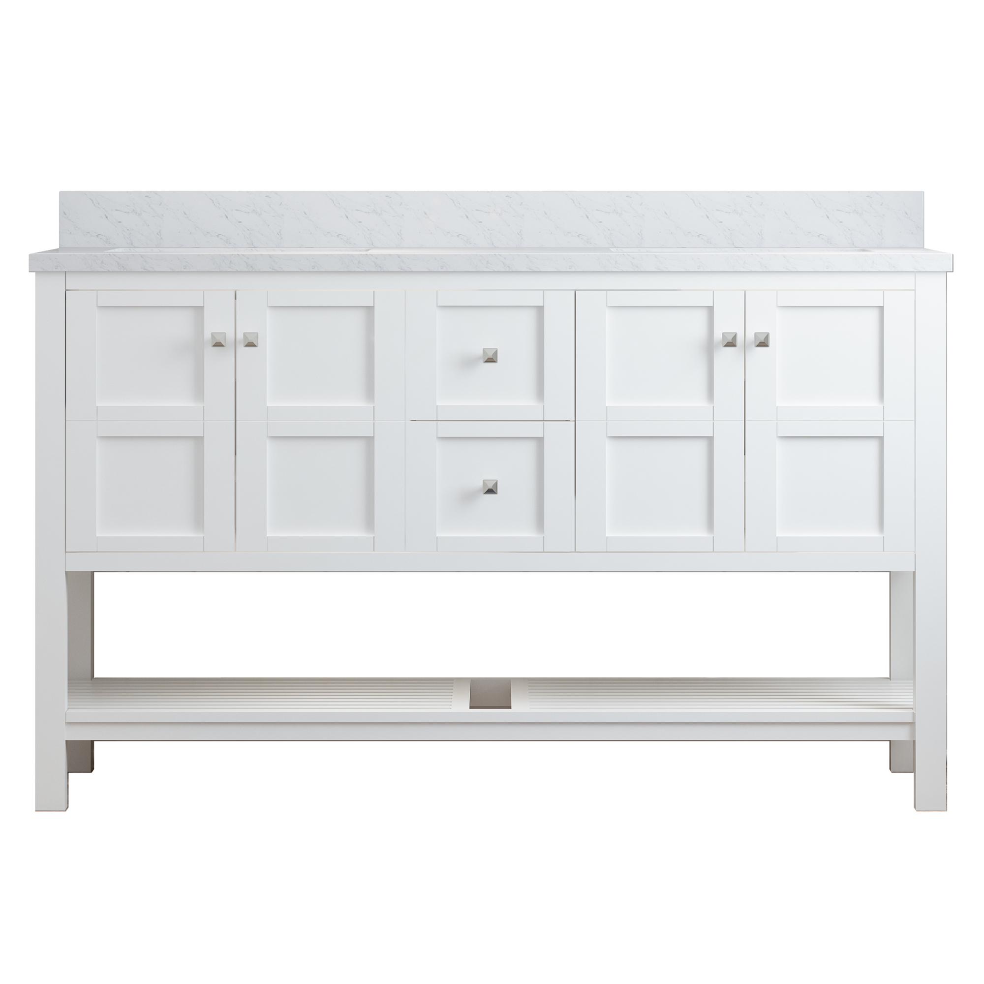 CASAINC Bathroom Vanity 60 x 22 x 35.4 with 1.2" Thickness Countertop & Backsplash, Bothe Side Rectangular Sink, 4 Soft Closing Doors, 2 Dove Tail Drawer Construction, Soft Close Drawer Hinges, Gray, White (With Mirror)