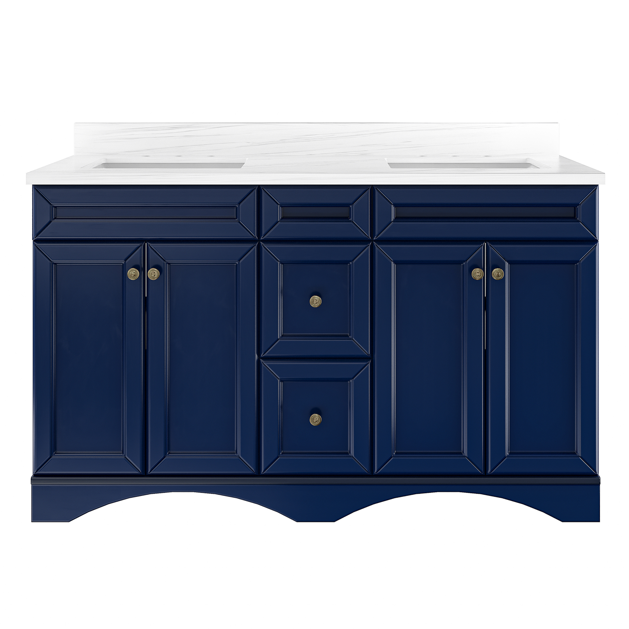 CASAINC Bathroom Vanity 60 x 22 x 35.4 in. with 1.2" Thickness Carrara  White Marble Countertop & backsplash, 2 Center Rectangular Sinks, Soft Closing Doors,  Dove Tail Drawers Construction, Soft Close Drawer Hinges, Navy Blue(No/With Mirror)