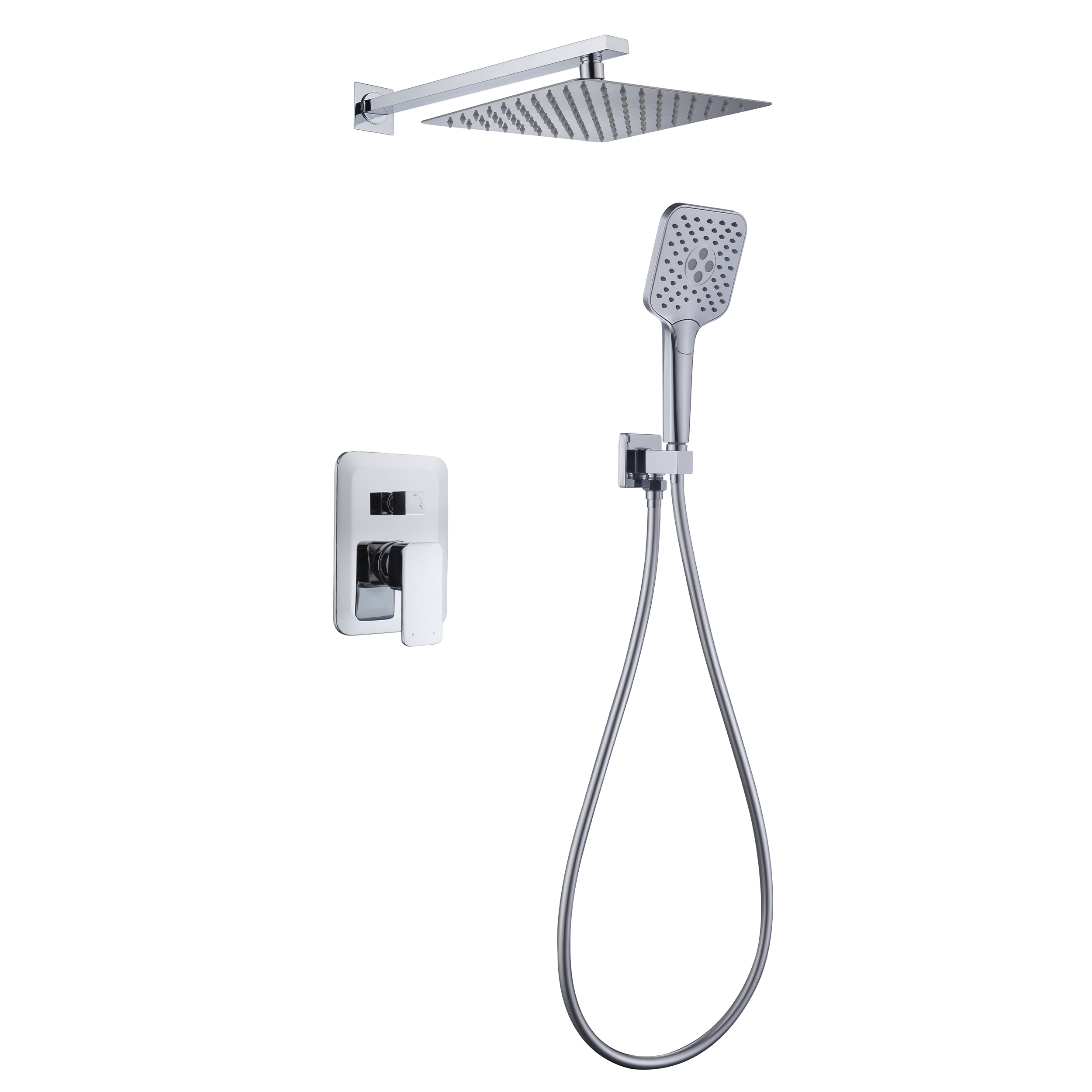 CASAINC 9.8" Square Wall-mounted Rain Shower Faucet with Pressure Balanced Valve