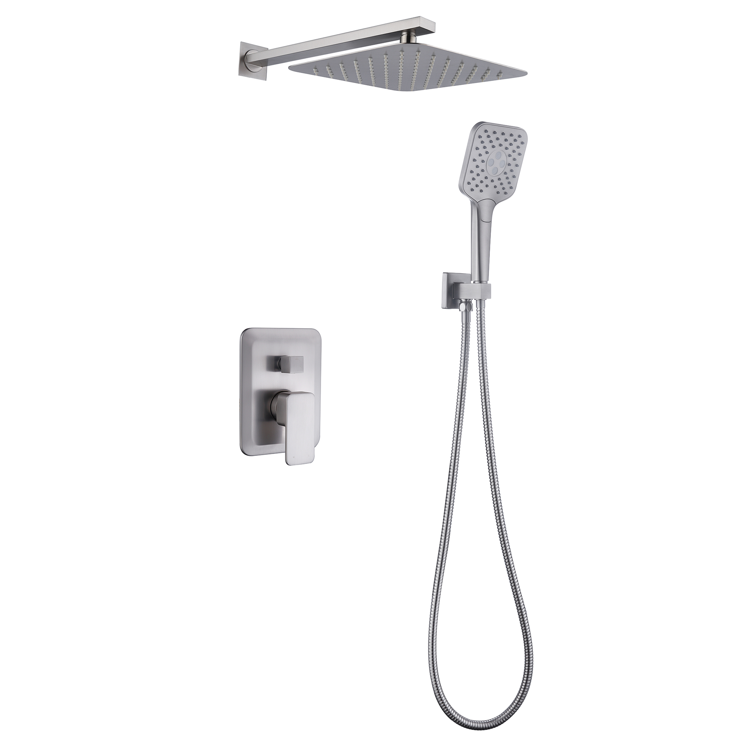 CASAINC 9.8" Square Wall-mounted Rain Shower Faucet with Pressure Balanced Valve