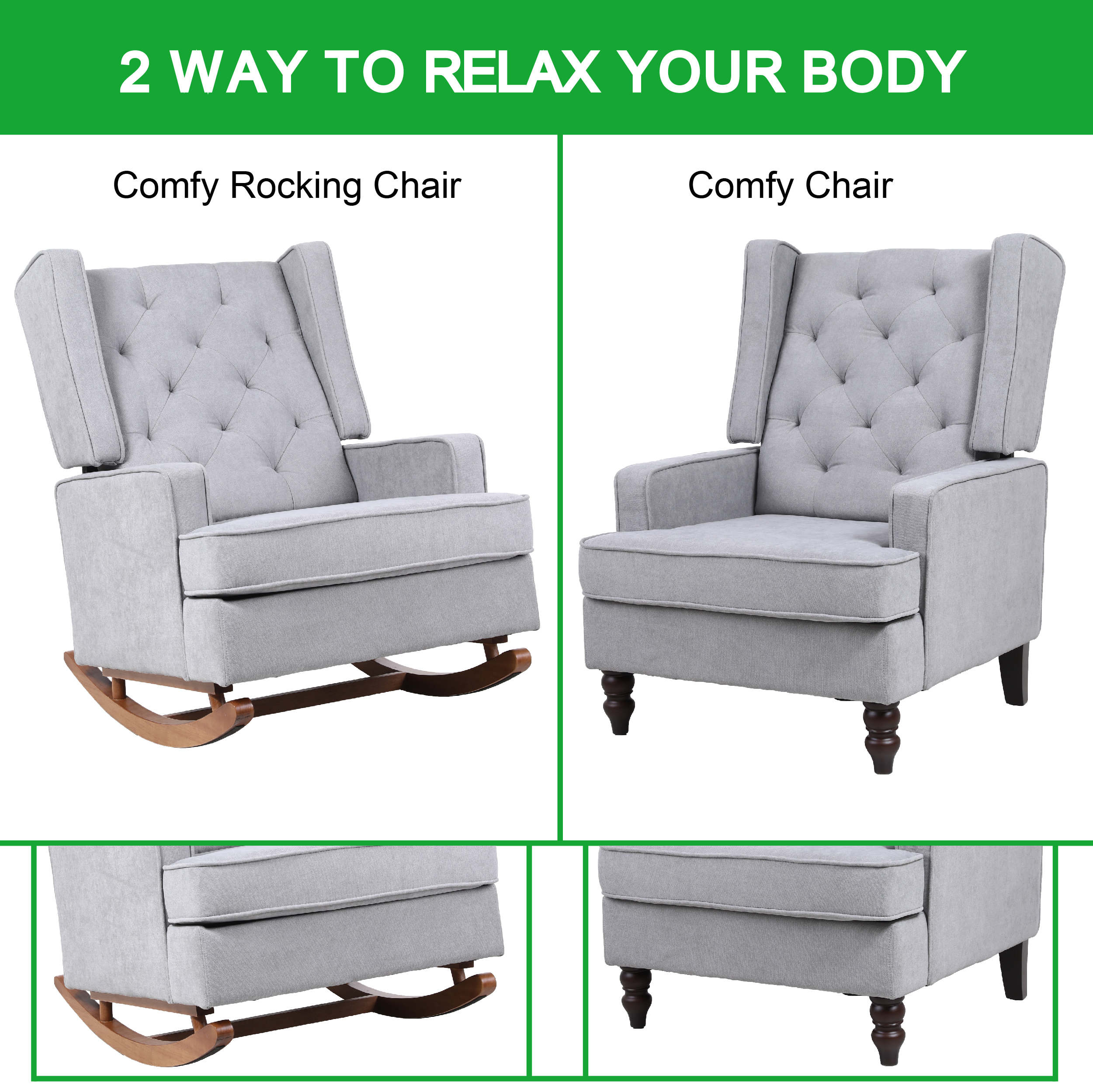 COOLMORE  living  room Comfortable  rocking chair  accent chair  with   light   grey   fabric-CASAINC