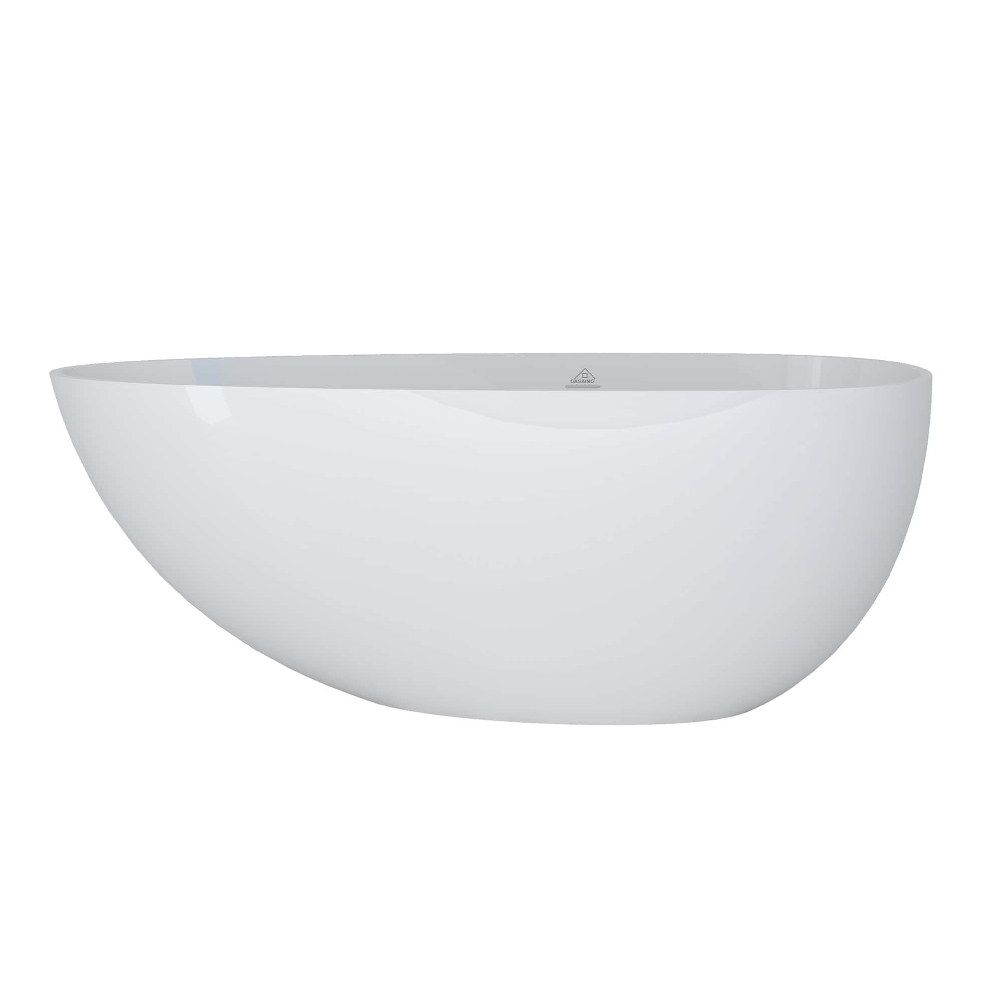 CASAINC 59 Inch Glossy White Freestanding Solid Surface Egg Shaped Soa