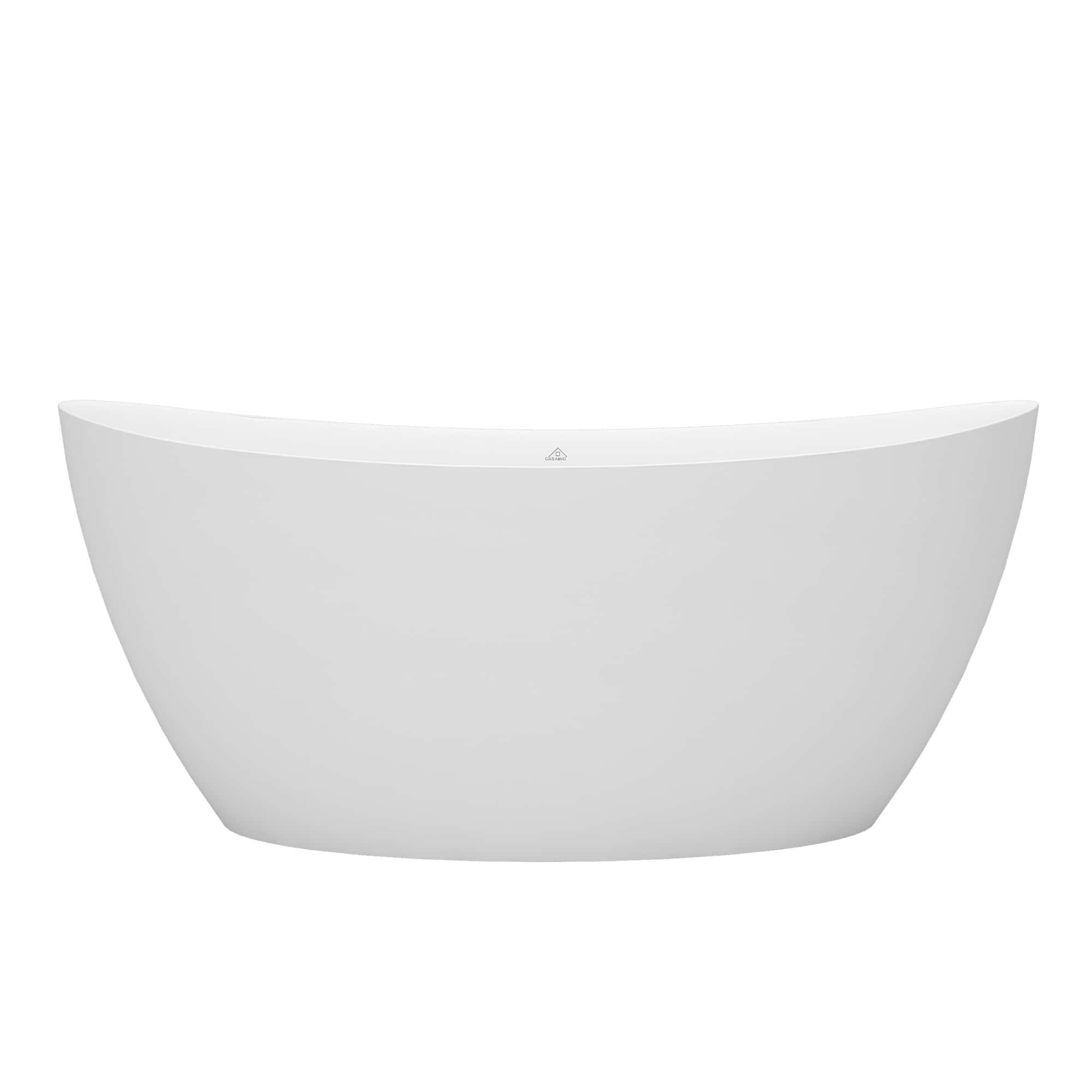 CASAINC 59/67 Inch Matte White Independent Double-headed Raised Solid Surface Soaking Tub, Soaking Depth: 14-15"