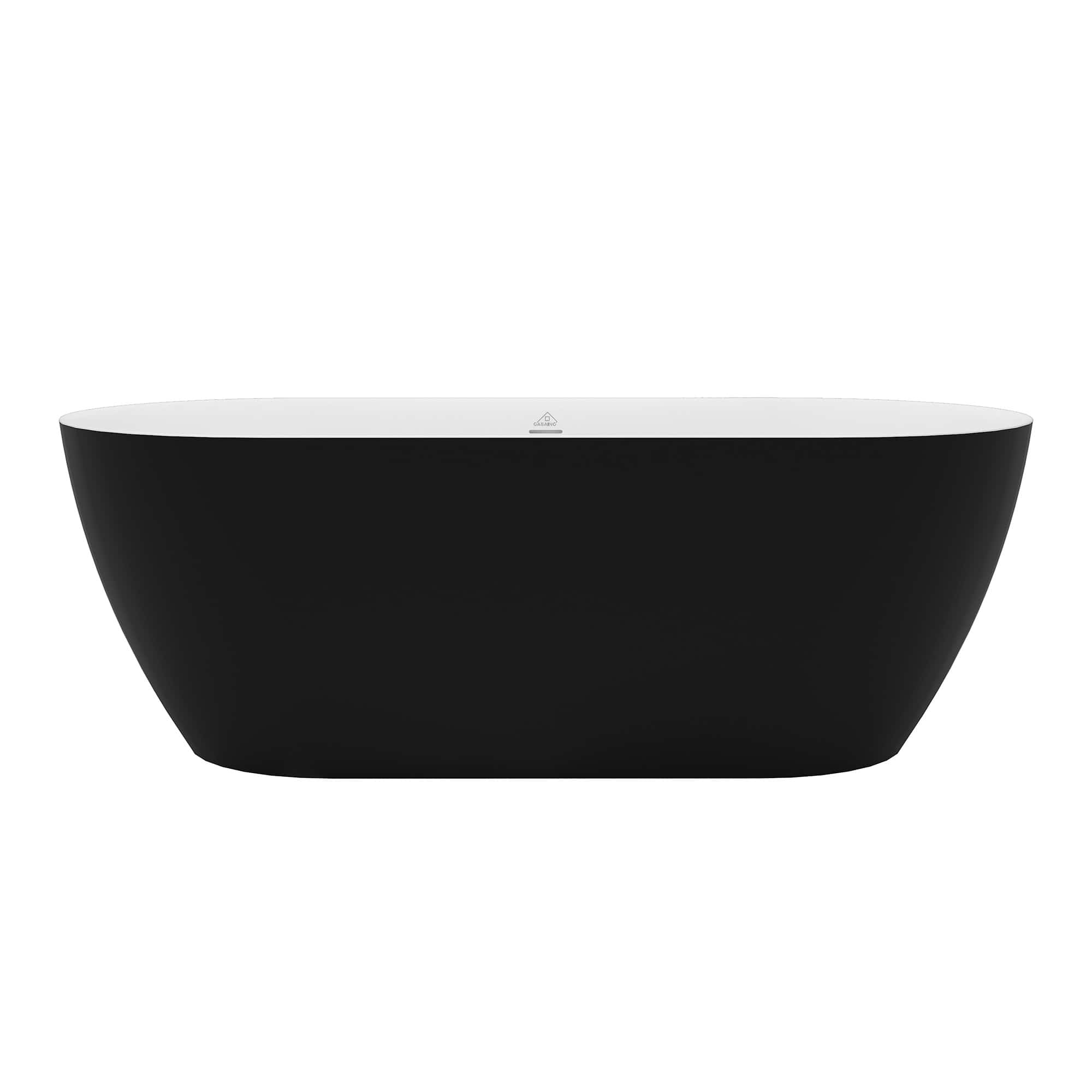  59/67 Inch Matte Black Outside and White Inside Freestanding Solid Surface Soaking Tub