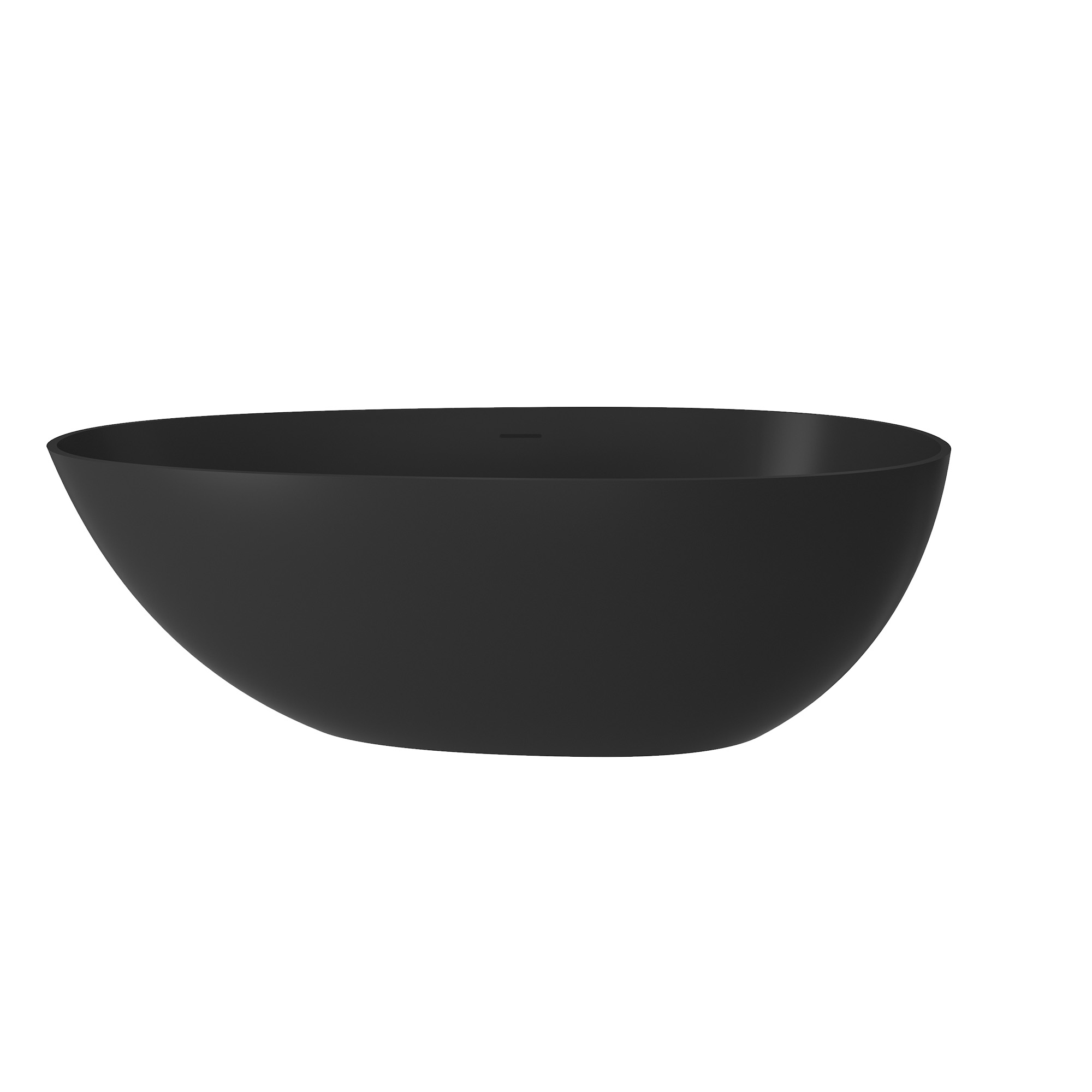 67" Solid Surface Bathtubs, Egg Shell Shapes Stone Resin Freestanding Tubs, Contemporary Oval Soaking Tub with Overflow and Center Drain, Matte Black Color