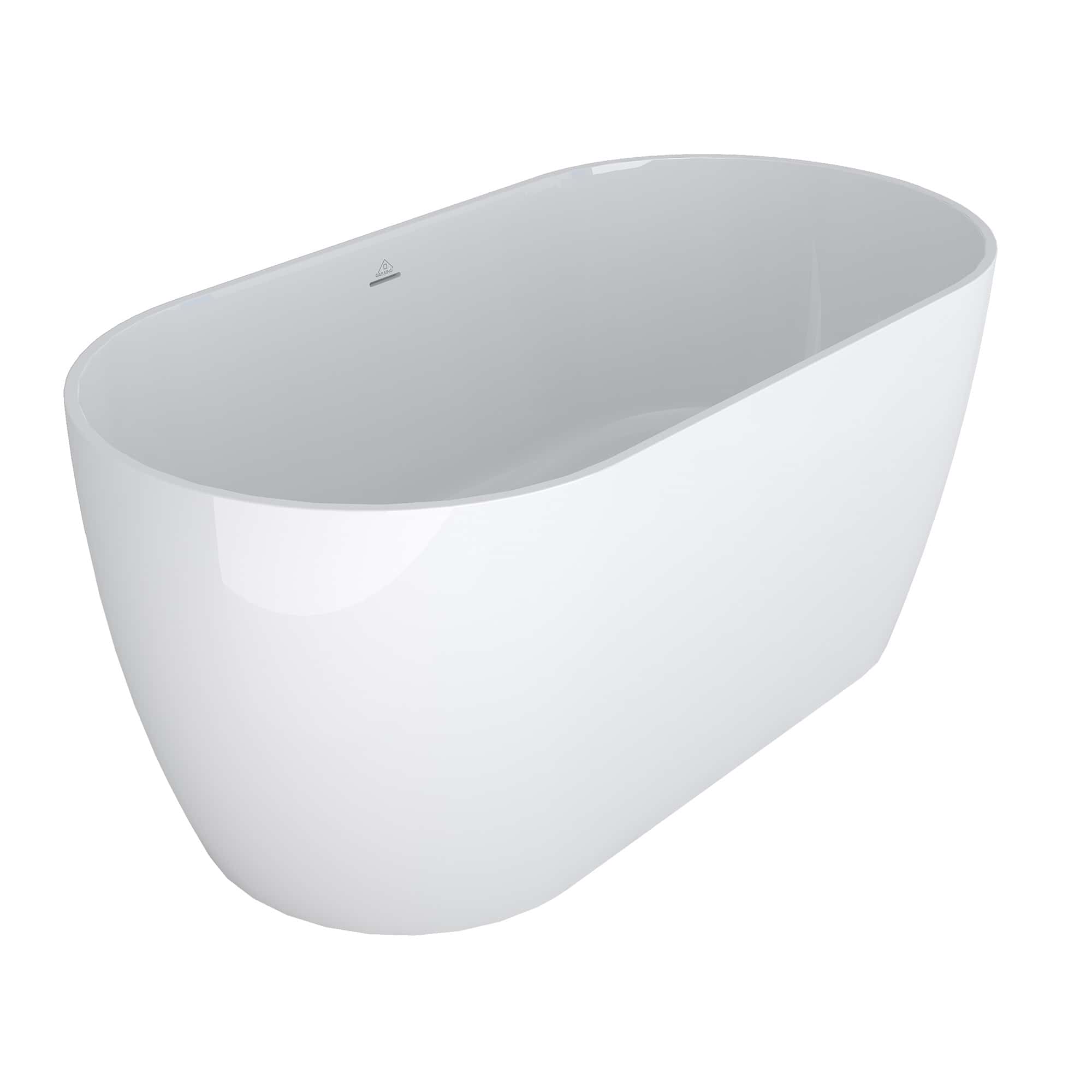 CASAINC 59 Inch Glossy White Freestanding Solid Surface Oval Soaking T