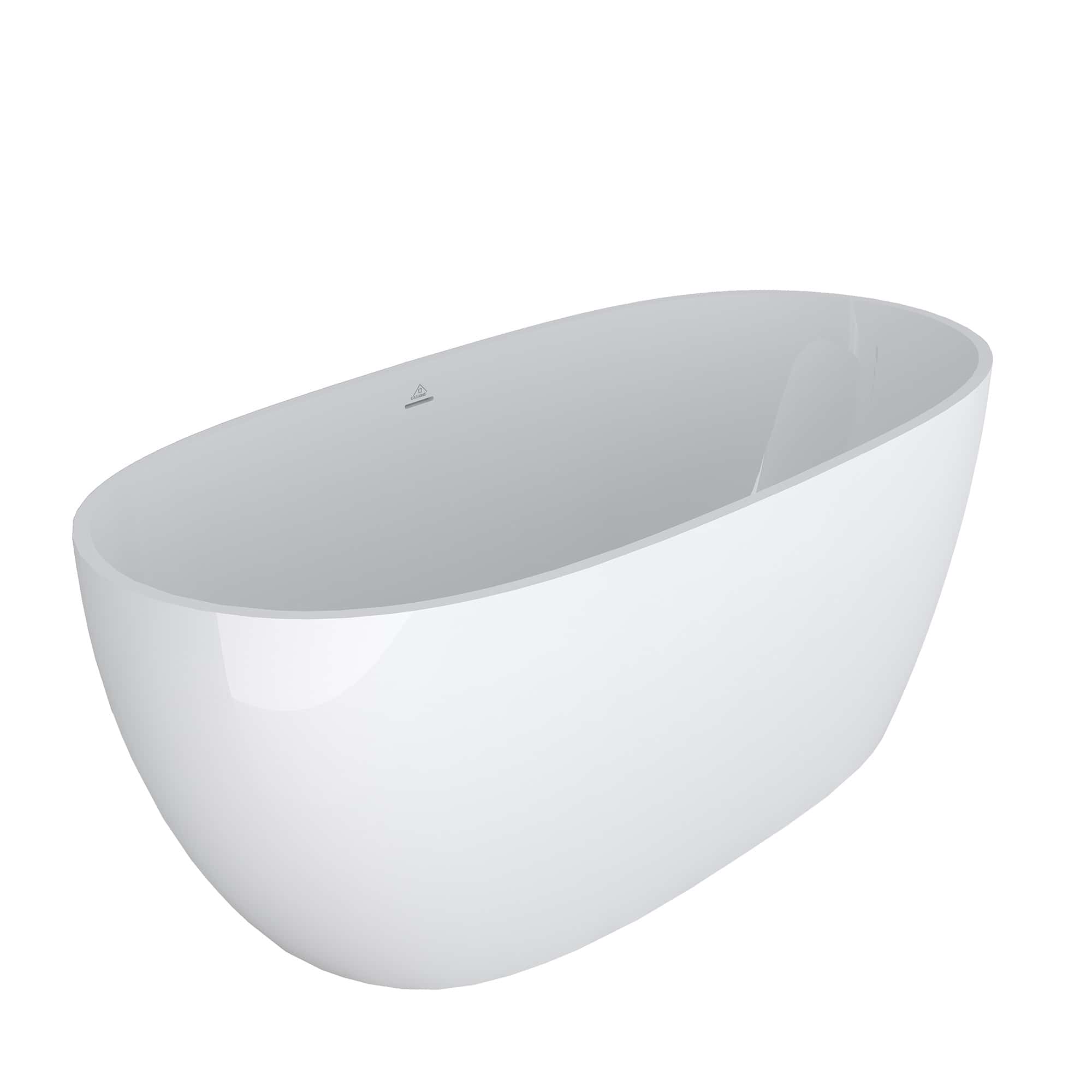 CASAINC 67 inch Glossy White Freestanding Solid Surface Oval Soaking Tub, Stylish Tubs Option with Floor-Level Design