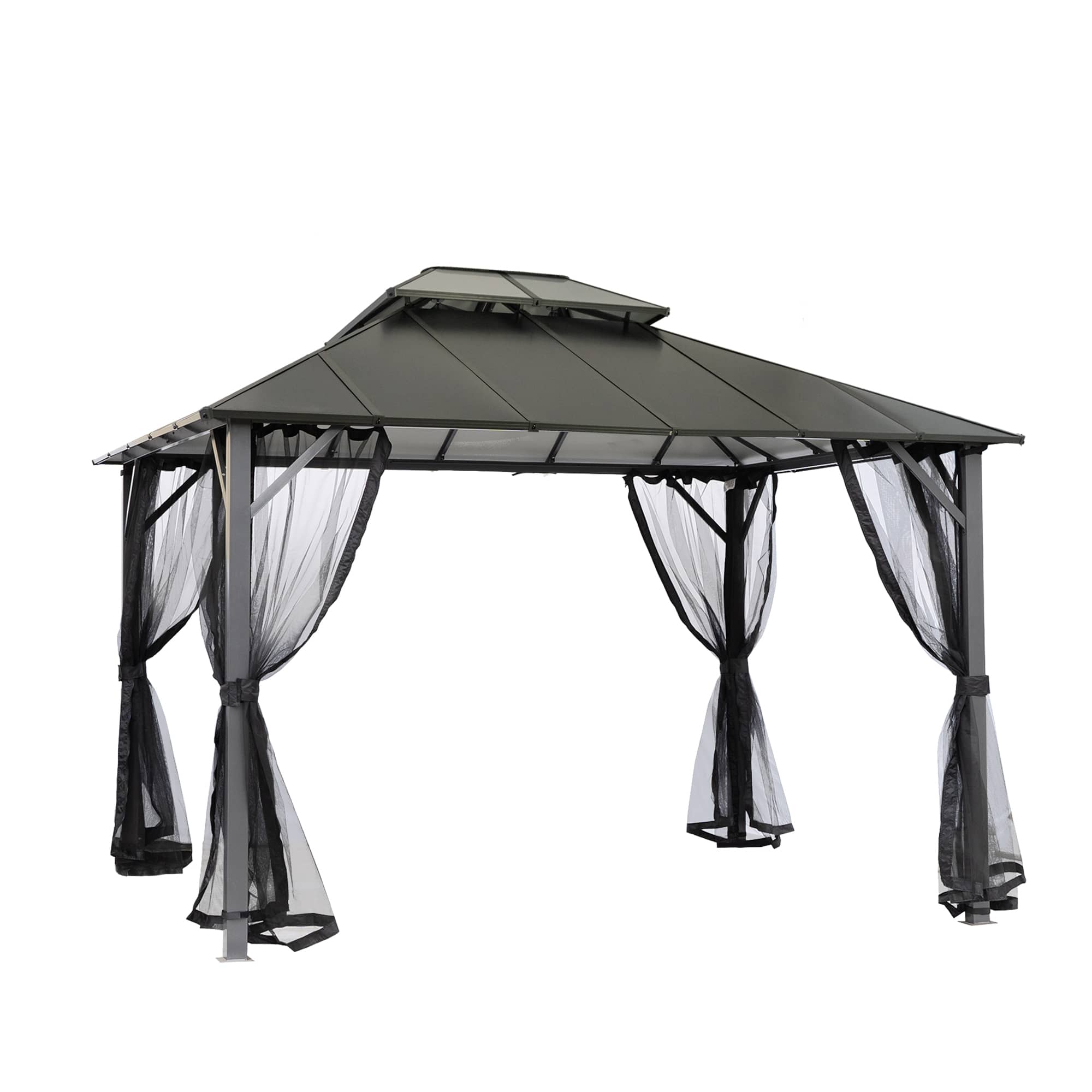 12 ft. x 10 ft. Outdoor Hardtop Insulated Aluminum  Frame Patio Gazebo with Double Roof and Netting-CASAINC