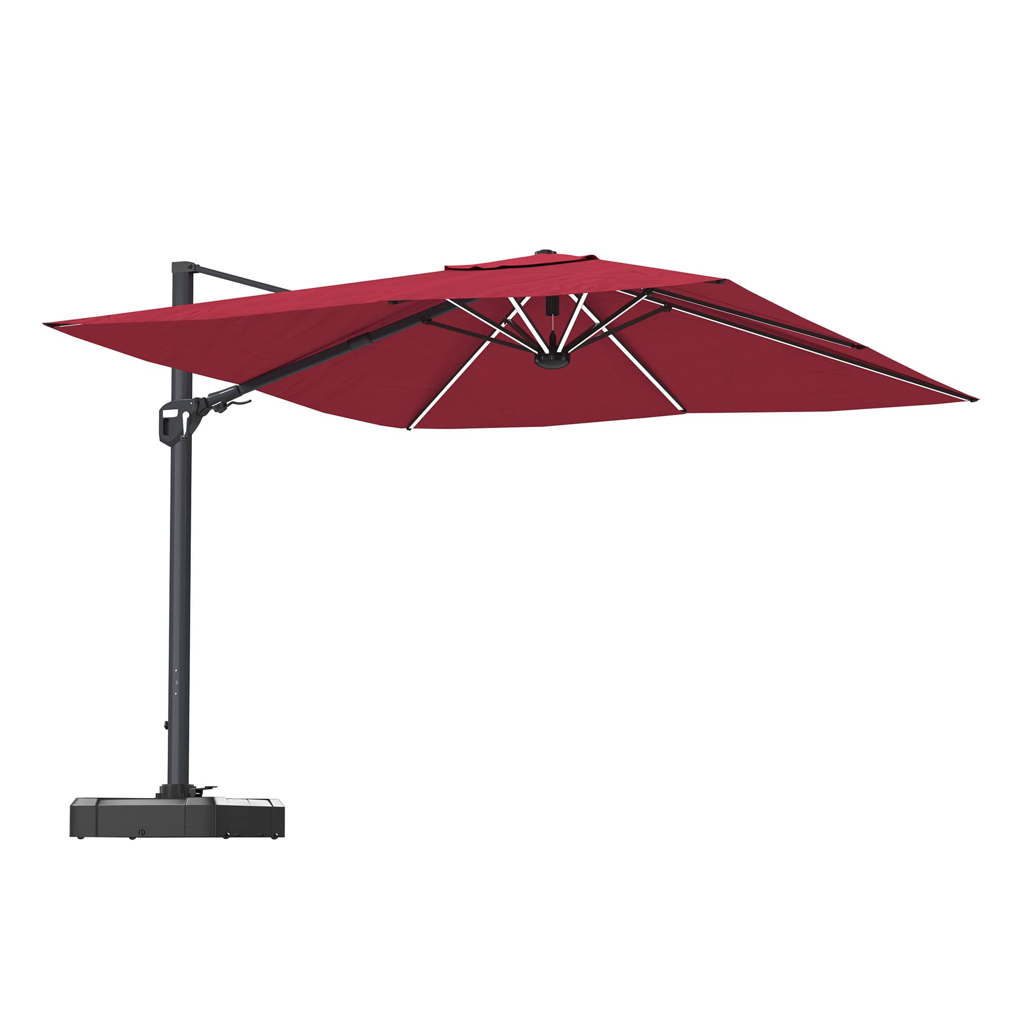 11FT Square Cantilever Patio Umbrella with LED Light (with Base)