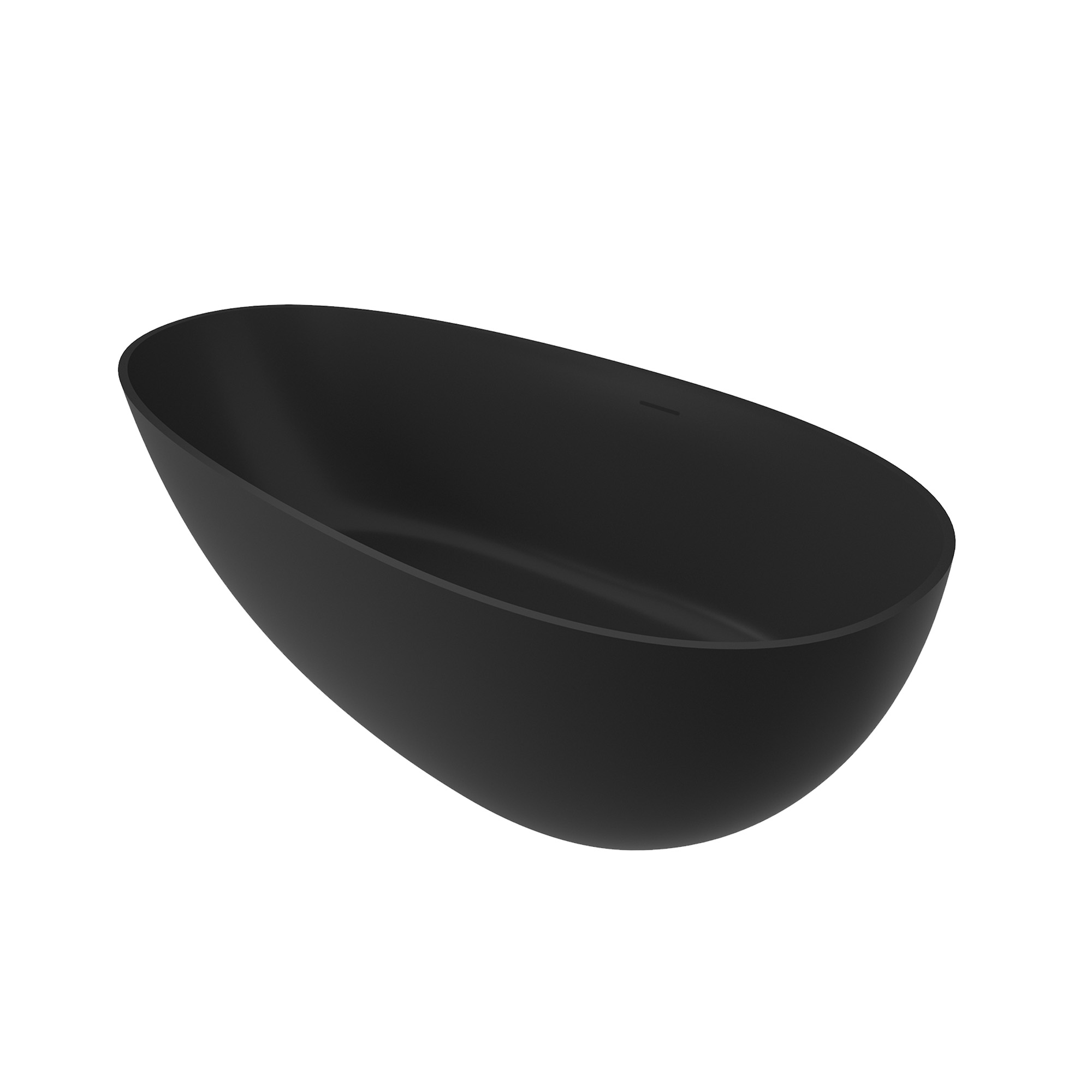  67" Solid Surface Bathtubs, Egg Shell Shapes Stone Resin Freestanding Tubs, Contemporary Oval Soaking Tub with Overflow and Center Drain, Matte Black Color