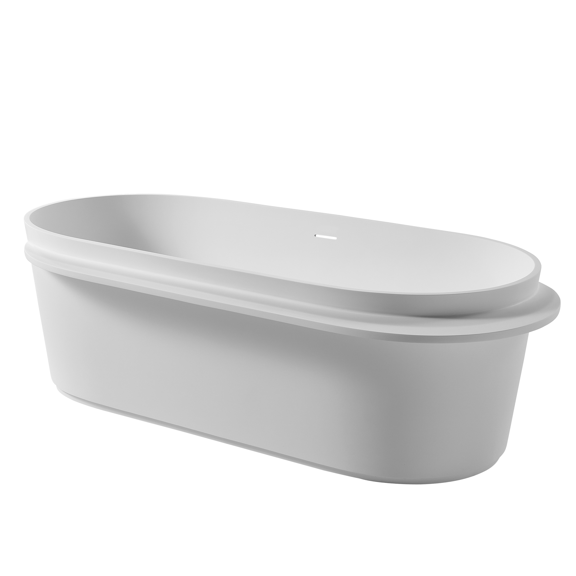 71" Solid Surface Freestanding Bathtub,Oval shape Stone Resin Freestanding Tubs with Overflow and  Drain, Matte White