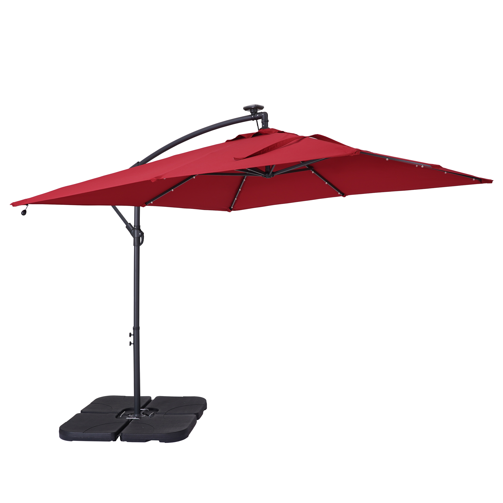 8.5Ft Square 32 LED Solar Outdoor Market Cantilever Patio Umbrella with Aluminum Hanging Umbrella with Tilt and Base