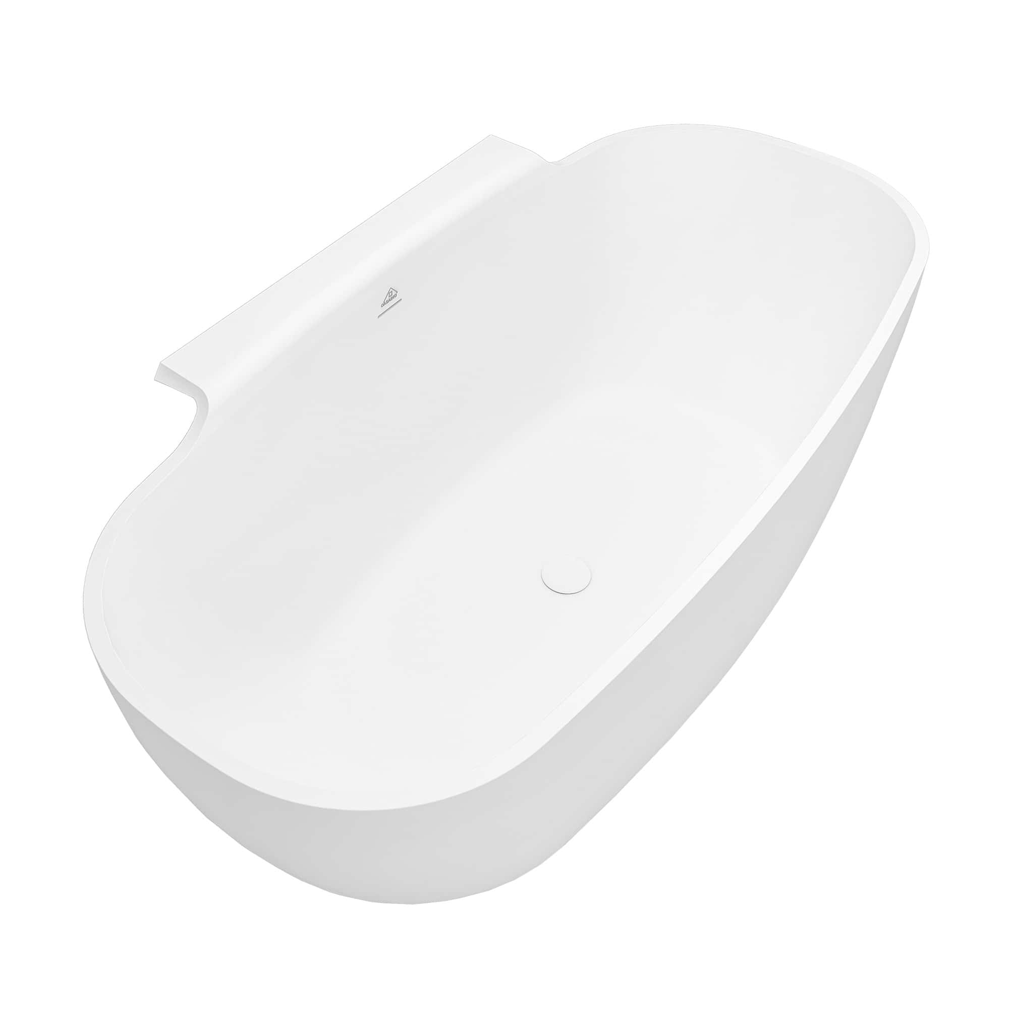 CASAINC 71 Inch Matte White Freestanding Solid Surface Bathtub with Si
