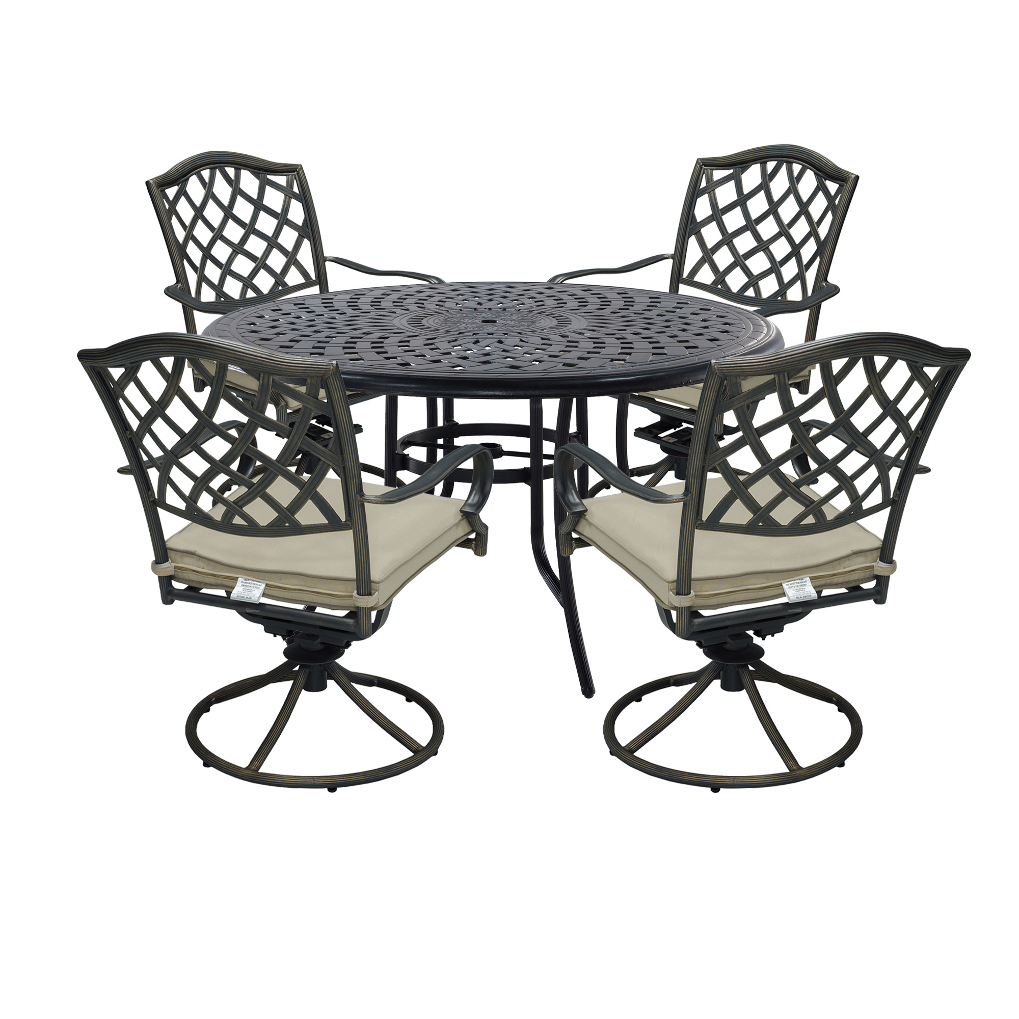 Cast Aluminum 5-Piece Outdoor Patio Dining Set with Table and Swivel Chairs