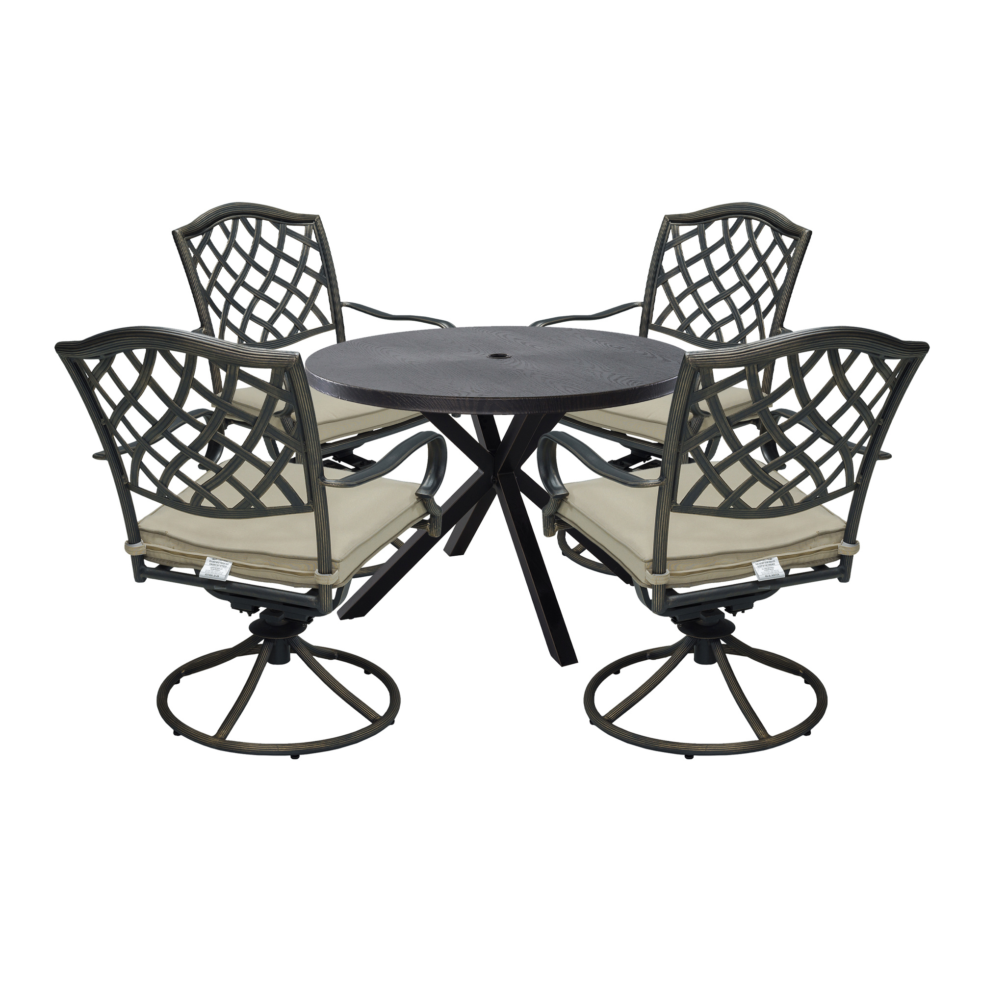 Cast Aluminum 5-Piece Outdoor Patio Dining Set with Table and Swivel Chairs