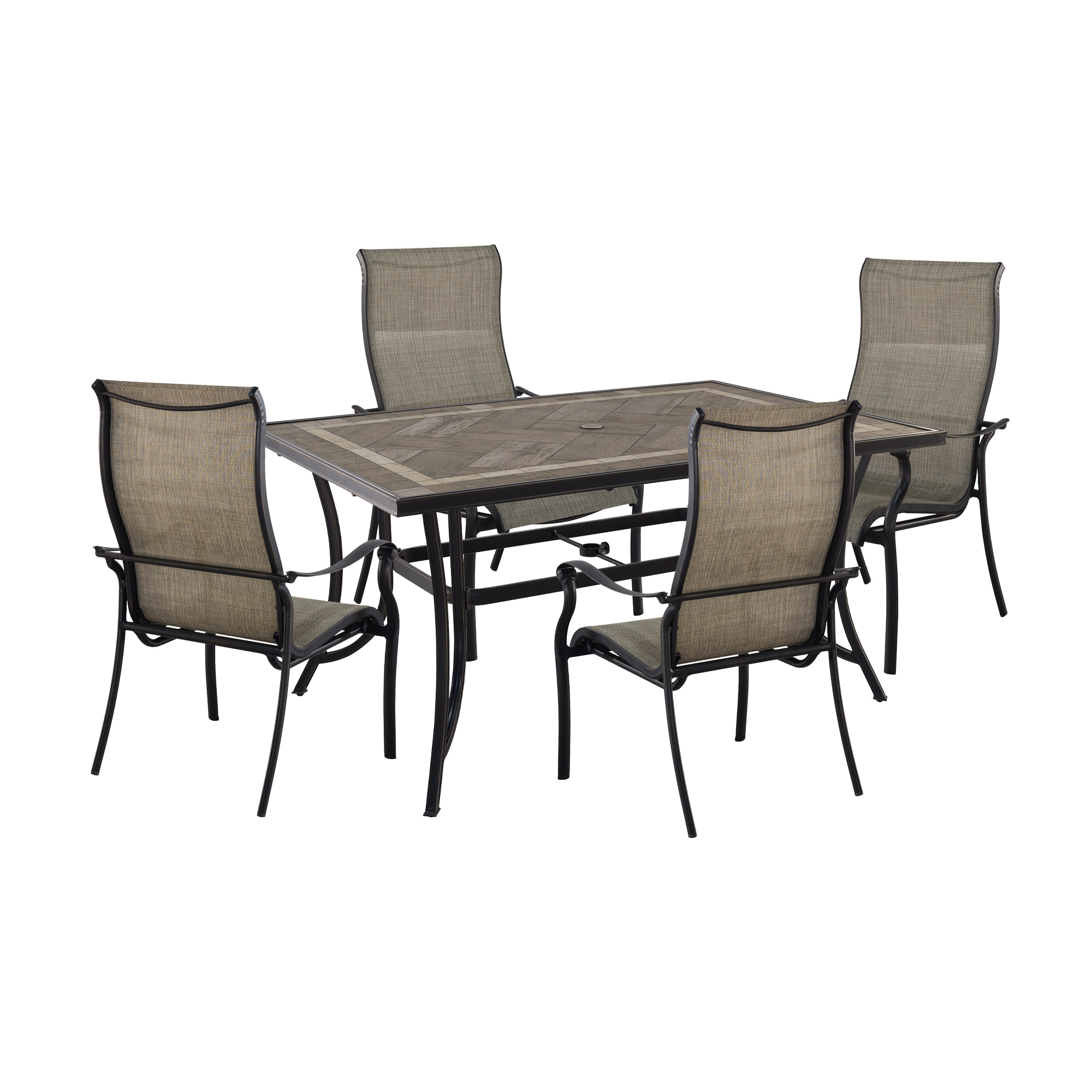 Cast Aluminum 5-Piece Outdoor Patio Dining Set with Ceramic Tile Top Round Table and Chairs