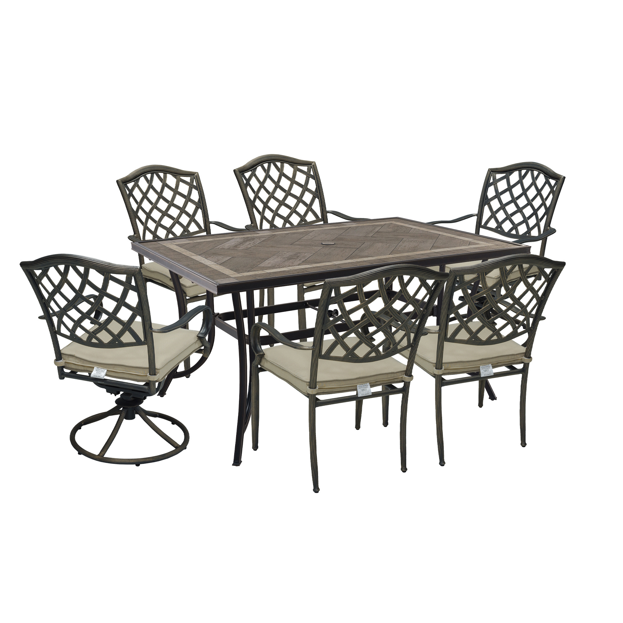 Cast Aluminum 7-Piece Outdoor Patio Dining Set with 59 inch W Table and Dining Chairs