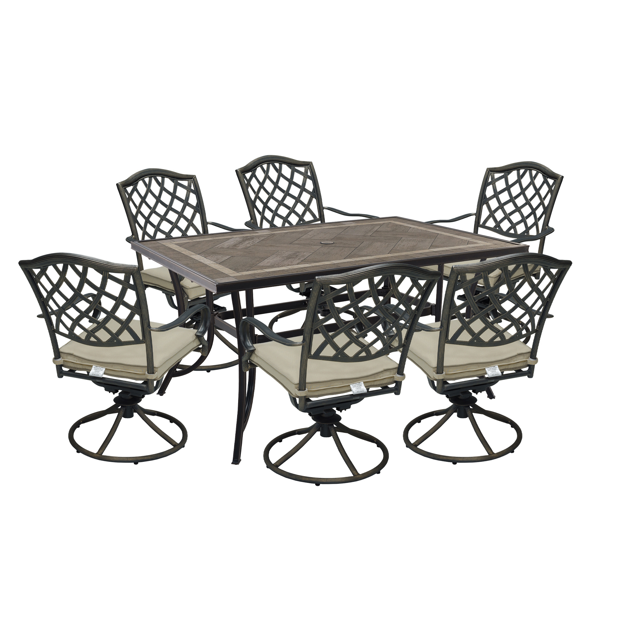 Cast Aluminum 7-Piece Outdoor Patio Dining Set with Table and Swivel Chairs