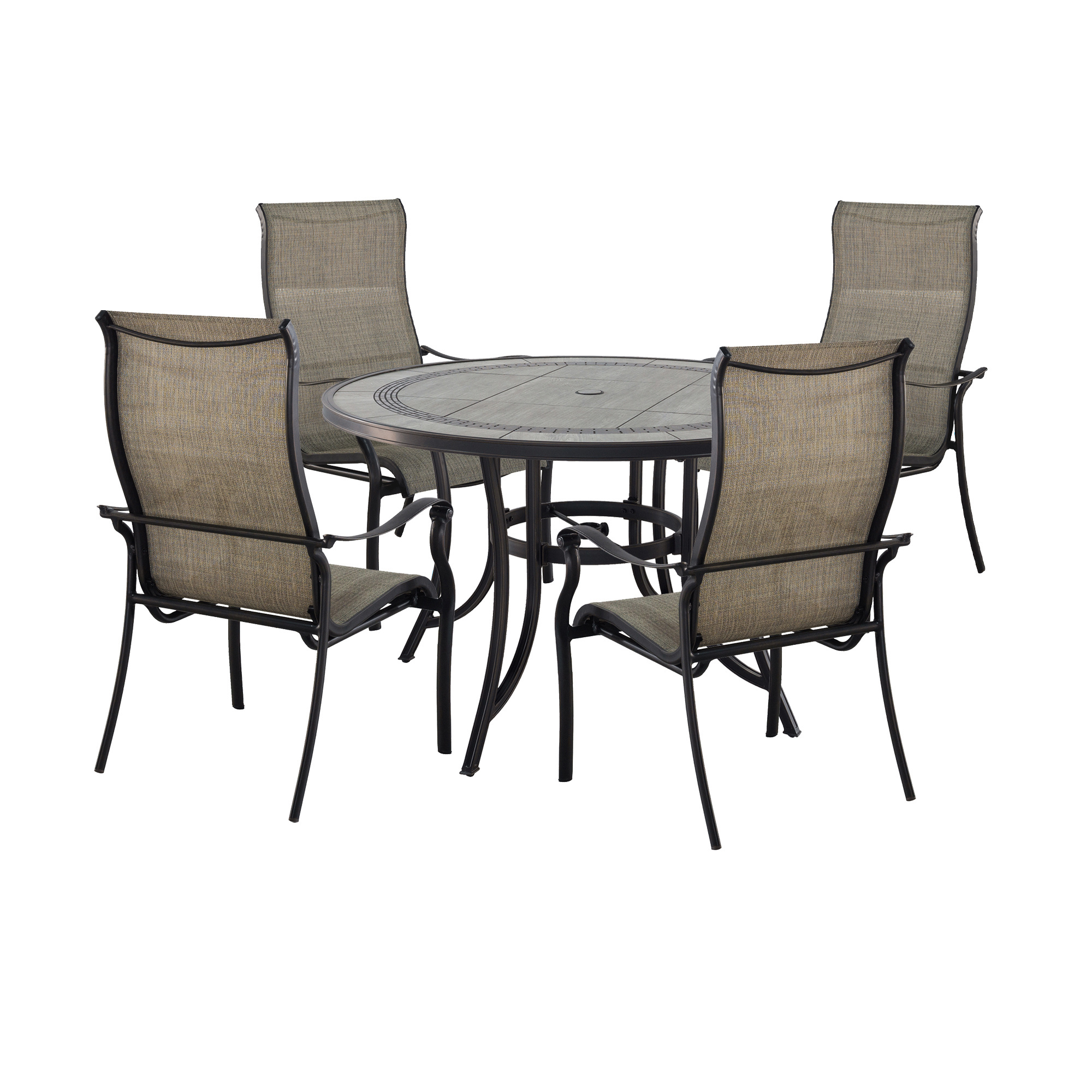 Cast Aluminum 5-Piece Outdoor Patio Dining Set with Ceramic Tile Top Round Table and Chairs