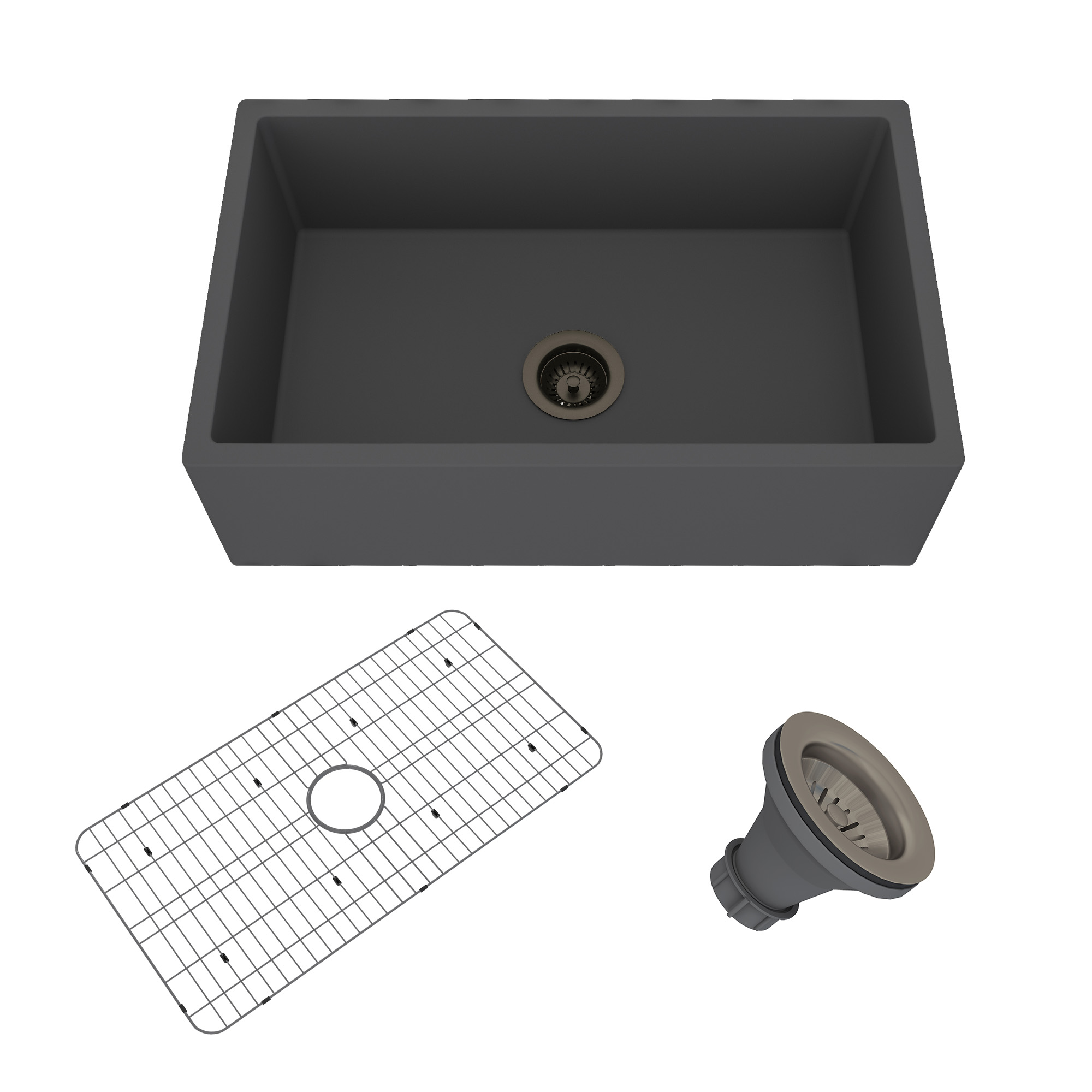Concrete 30 in. Single Bowl Farmhouse Apron Kitchen Sink with Bottom Grid and Drainer Black Earth/Taupe Clay