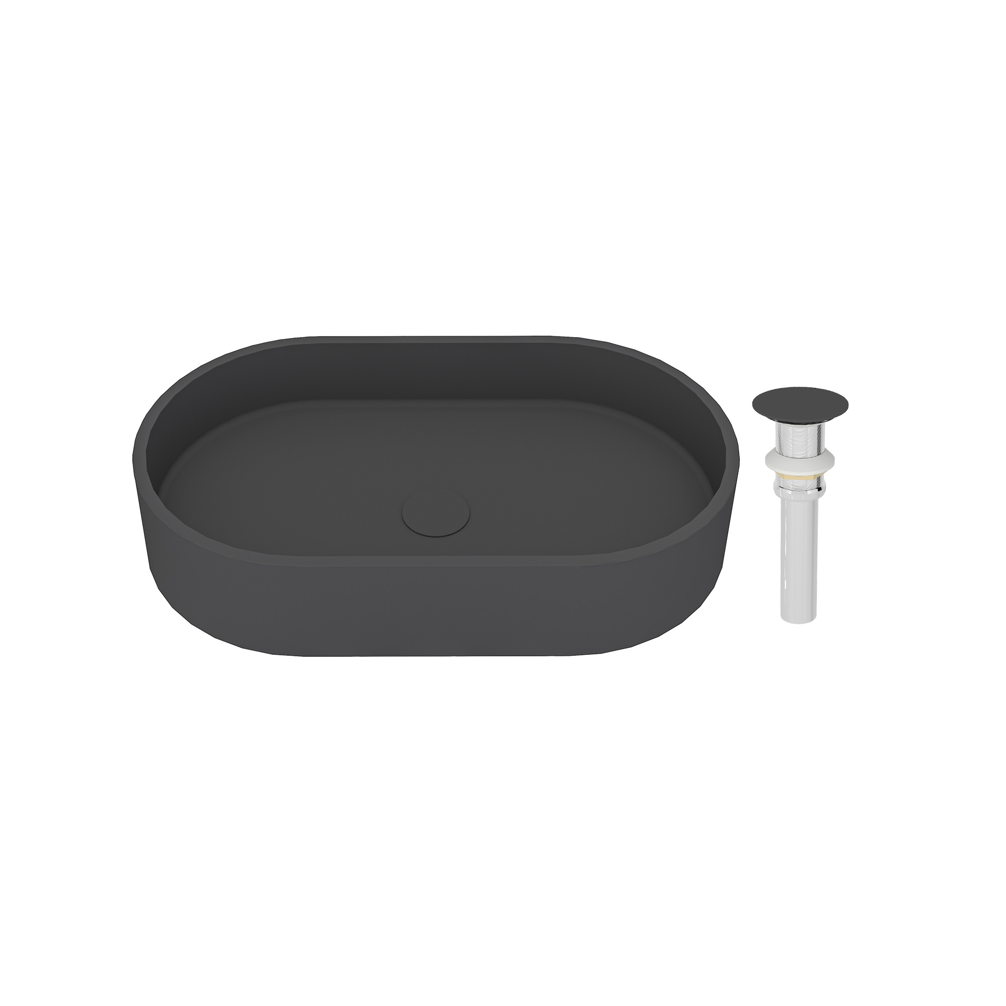 Concrete Oval Vessel Sink Bathroom Art Basin with the Same Color Drainer Black Earth / Mottled Bluish Grey / Cold Concrete Grey