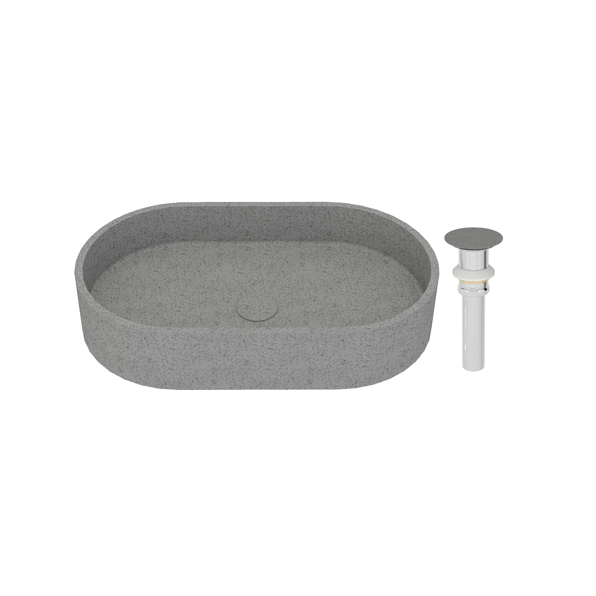 Concrete Oval Vessel Sink Bathroom Art Basin with the Same Color Drainer Black Earth / Mottled Bluish Grey / Cold Concrete Grey