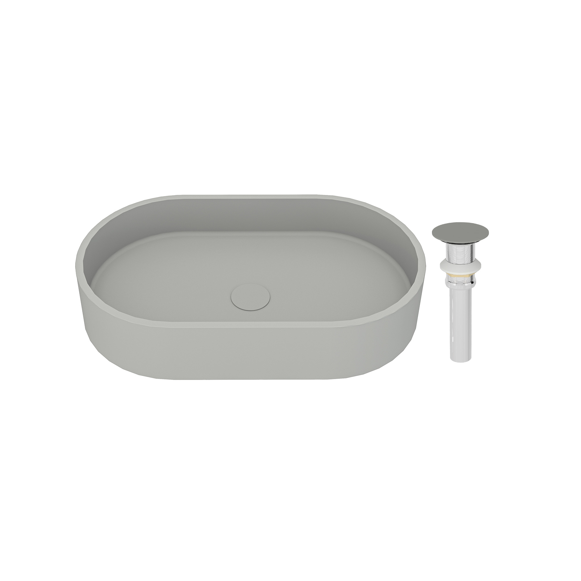 Concrete Oval Vessel Sink Bathroom Art Basin with the Same Color Drainer Black Earth / Mottled Bluish Grey / Cold Concrete Grey