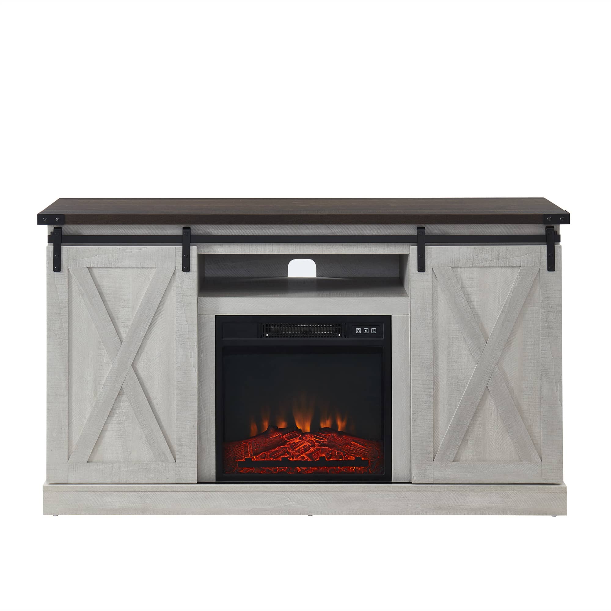 CASAINC 54 in. W Freestanding Wooden Storage Electric Fireplace TV Stand with Sliding Barn Door