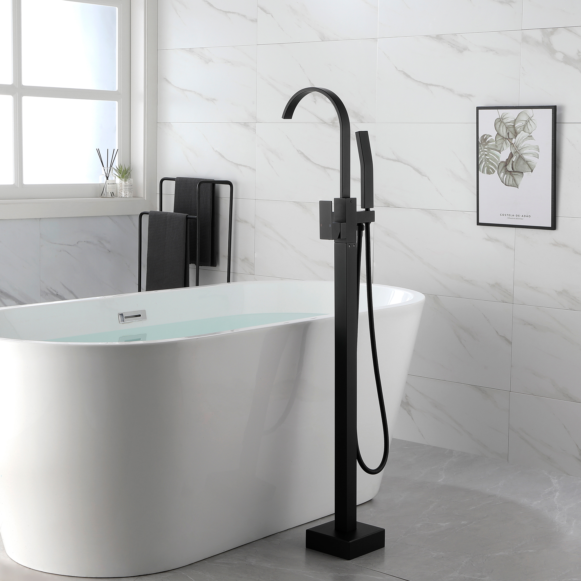 Single Handle Floor Mounted Clawfoot Tub Faucet with Hand shower-CASAINC