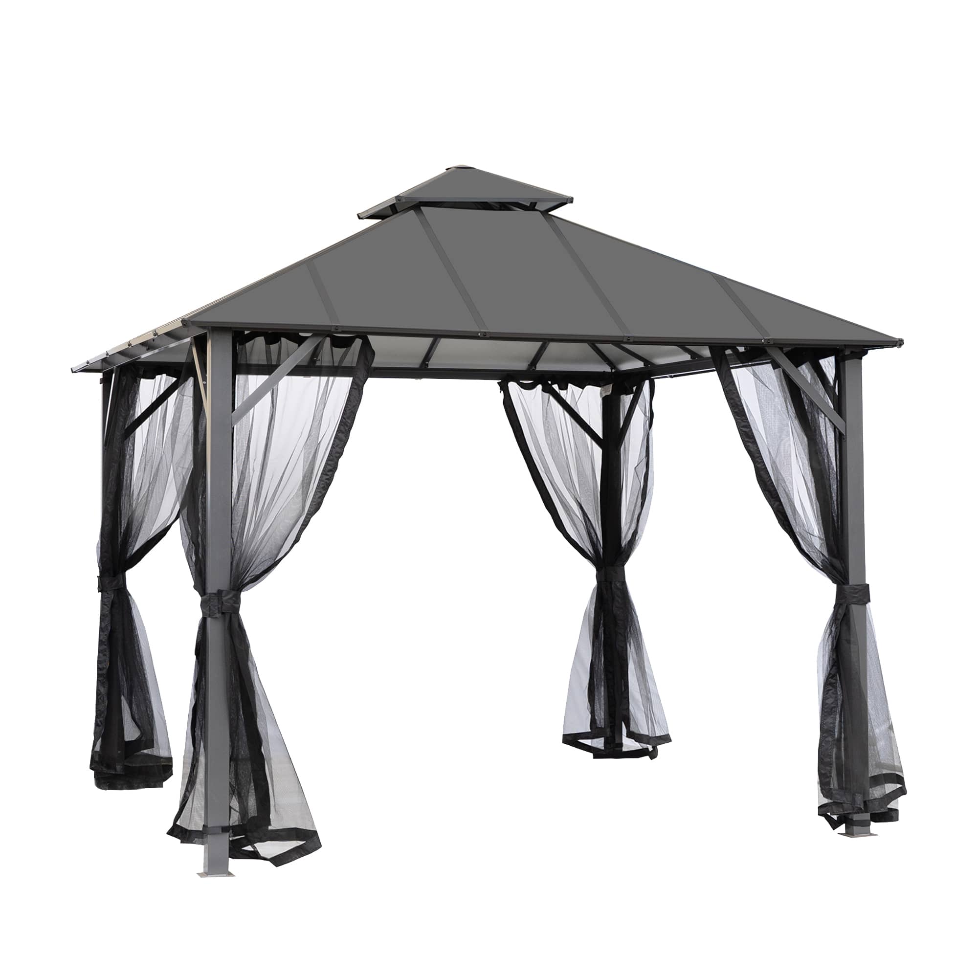 10 ft. x 10 ft. Outdoor Hardtop Insulated Aluminum  Frame Patio Gazebo with Double Roof and Netting-CASAINC