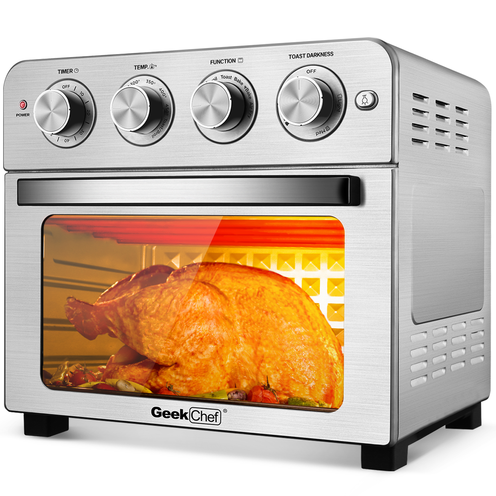 Geek Chef Air Fry Oven, Countertop Toaster Oven, 3-Rack Levels, 16 Preset Modes, Stainless Steel (23Qt 1700W)-CASAINC