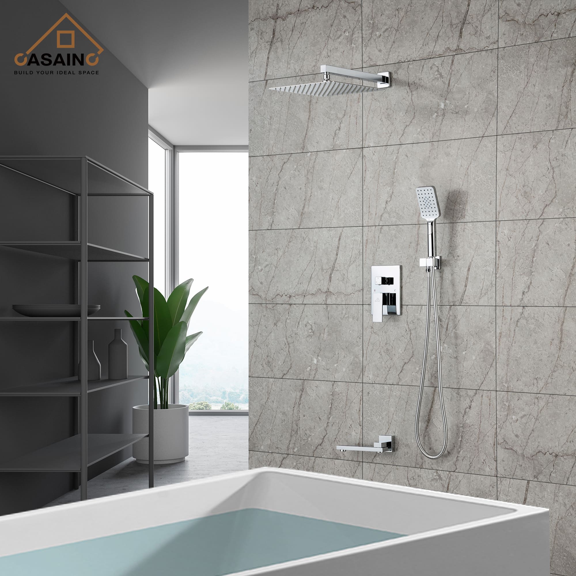 CASAINC Shower System with Rain Shower and Handheld and Tub Faucet Shower Set 