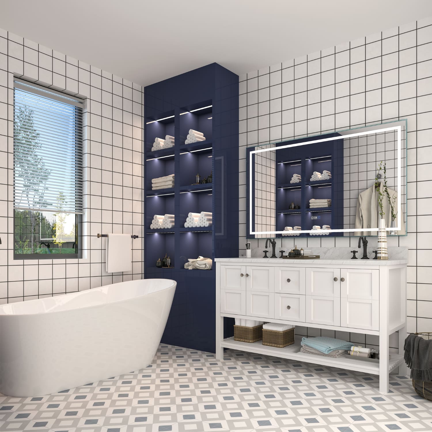 CASAINC Wall Mounted Modern LED Bathroom Mirror, Dimmable and Anti-Fog (60-in L × 36-in W)-CASAINC