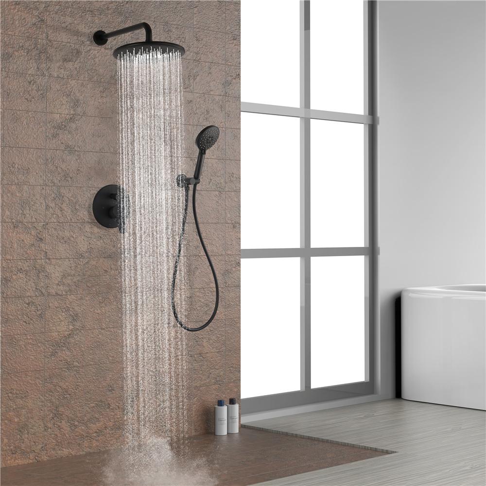 Casainc 3-Spray with 2.5 GPM 10 in. 2 Functions Wall Mount Dual Round Shower Heads in Spot in Matte Black (Valve Included)-CASAINC