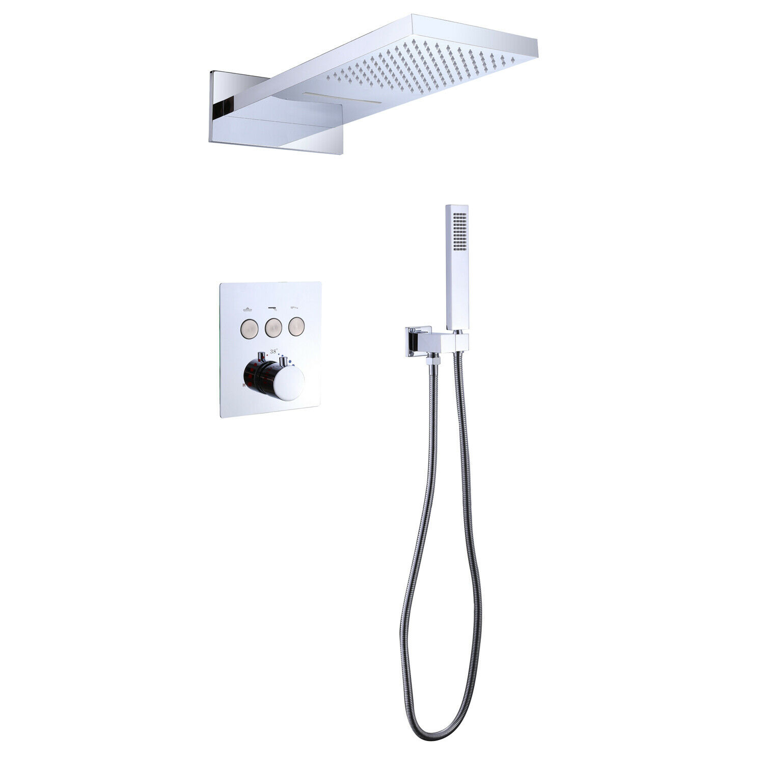 2-Spray Patterns Wall Mount Dual Shower Heads And Handheld Shower With Pressure Balance Valve in Chrome