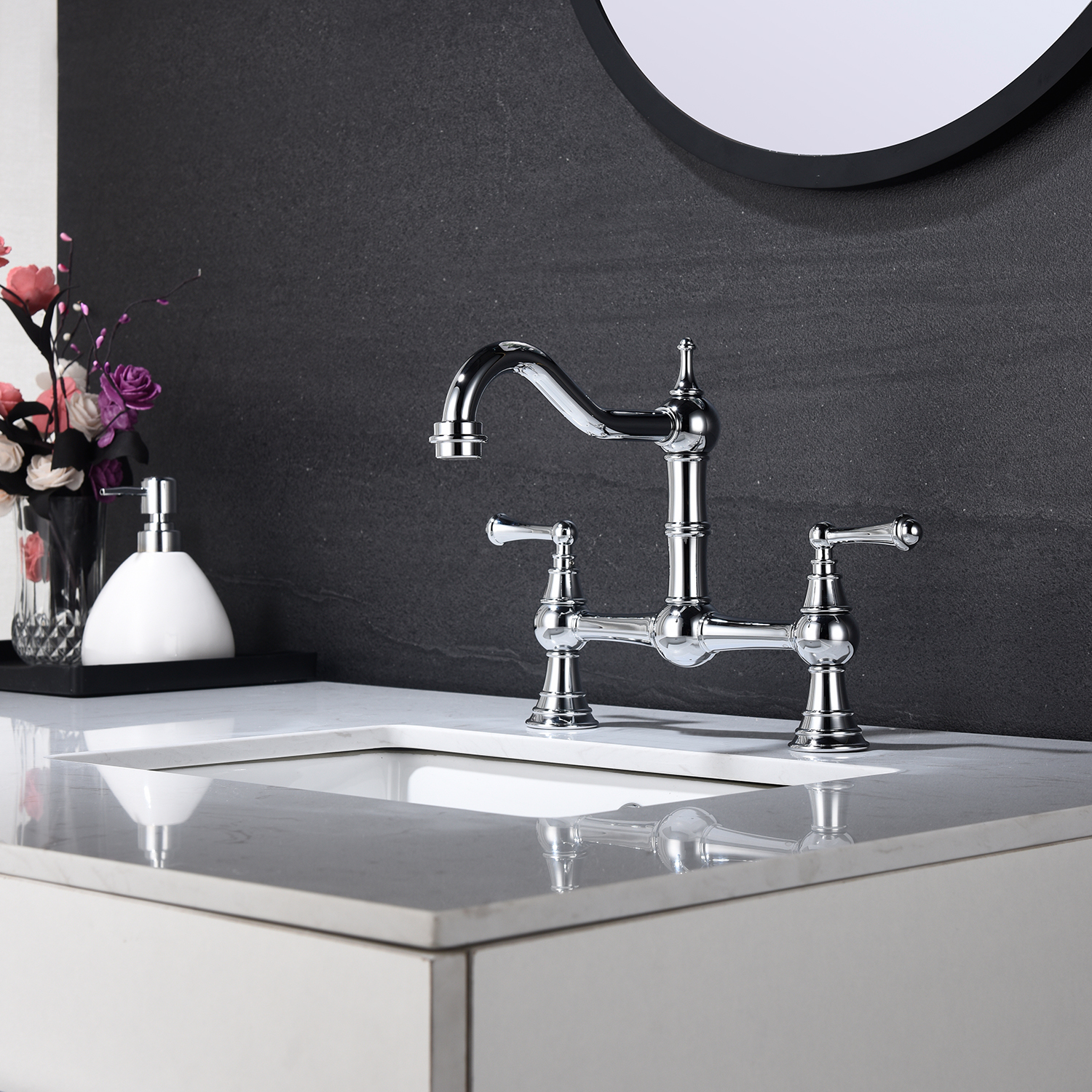 Double Handle Widespread Kitchen Faucet with Traditional Handles-CASAINC