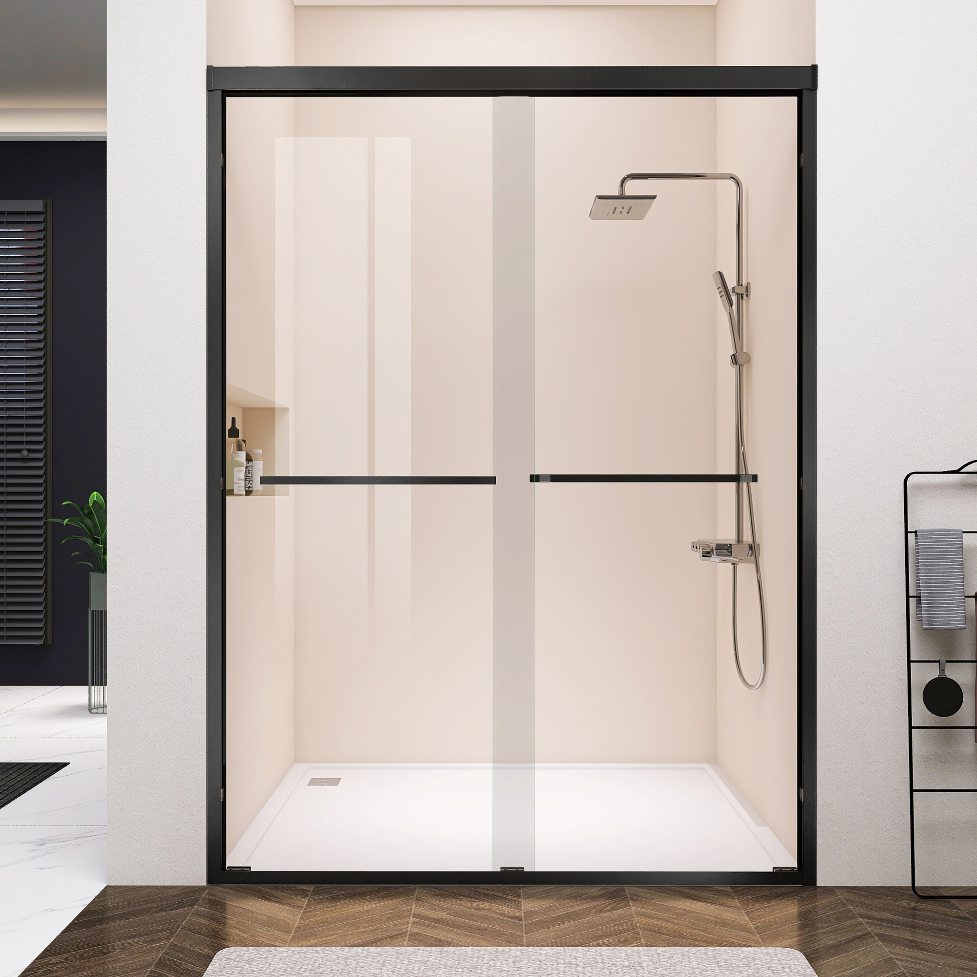 60 in. W x 76 in. HSliding Framed Shower Door in Black Finish with Clear Glass-CASAINC