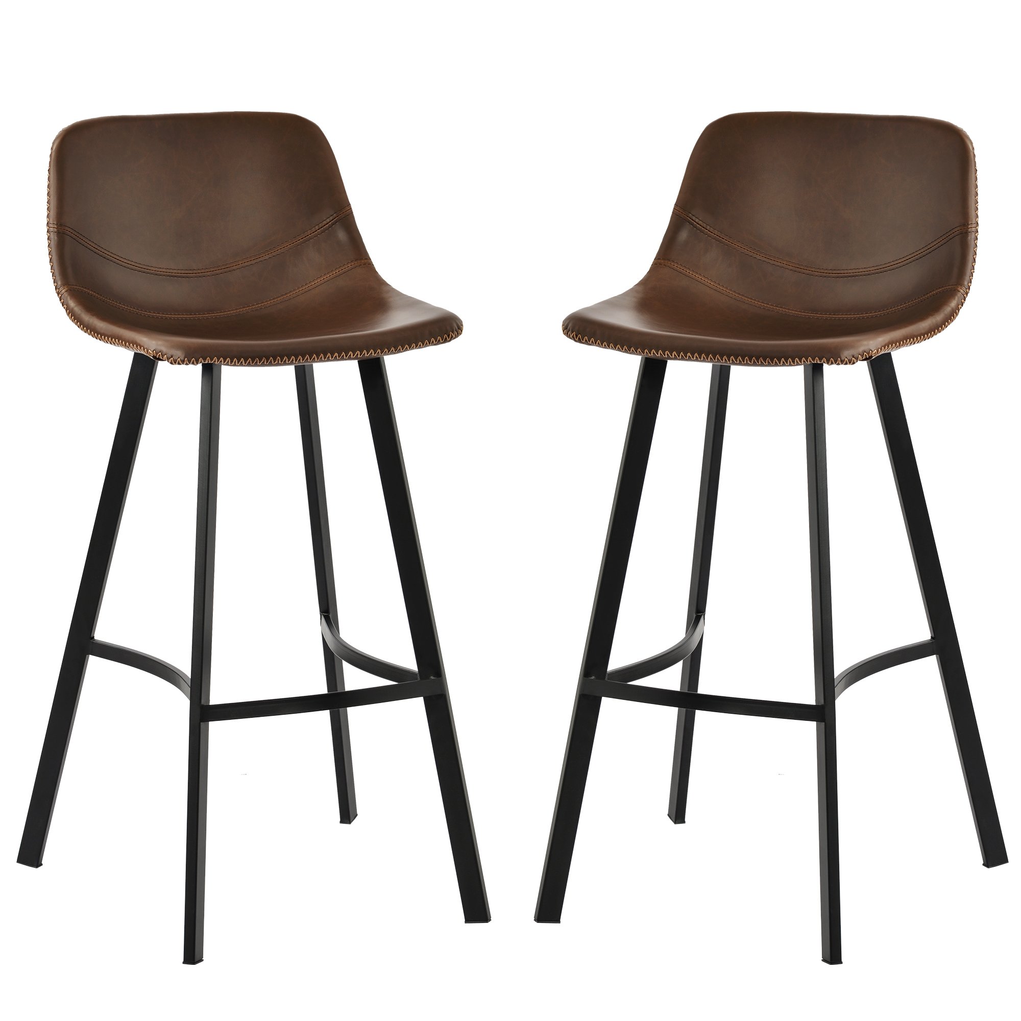 Low Back Footrest Vintage Leatherier Height Bar Stools Dining Chairs Set of 2-CASAINC