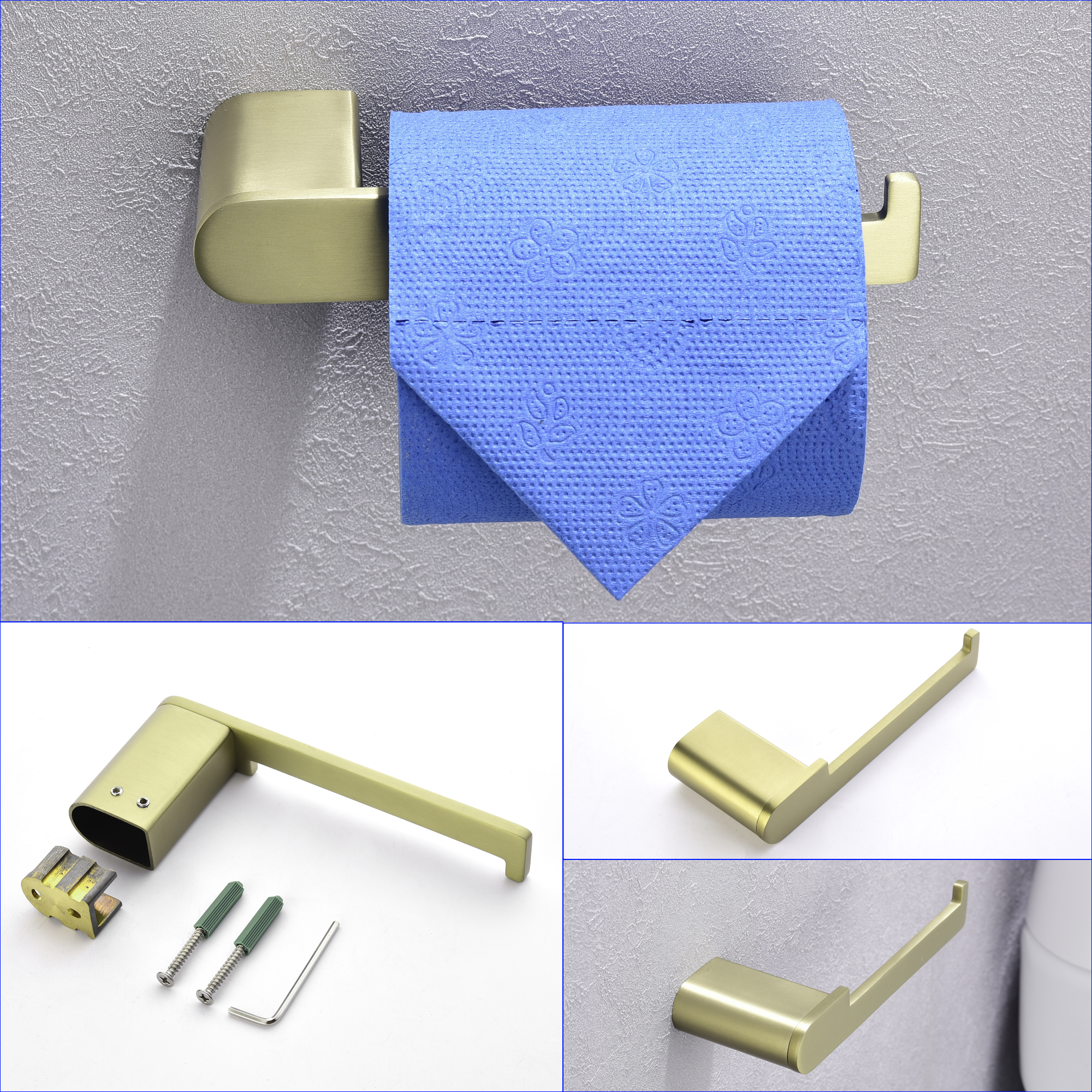 Set Accessori Bagno In Acciaio Inox 304 Dorato Spazzolato - Portasciugamani 61 Cm, Portarotolo, Anello E Gancio (4 Pezzi)