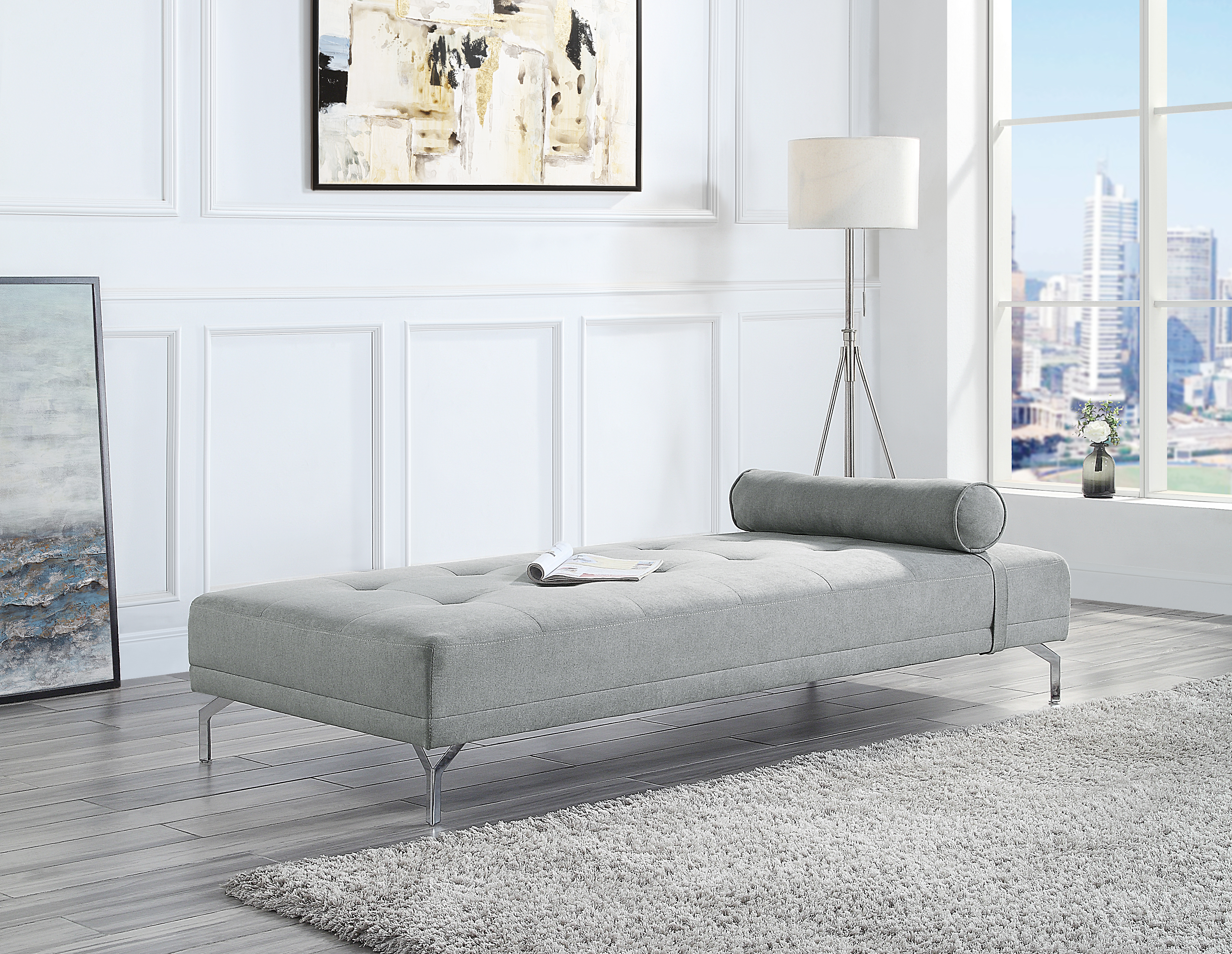 ACME Quenti Sofa Bed w/Pillow in Gray Melange Velvet-CASAINC