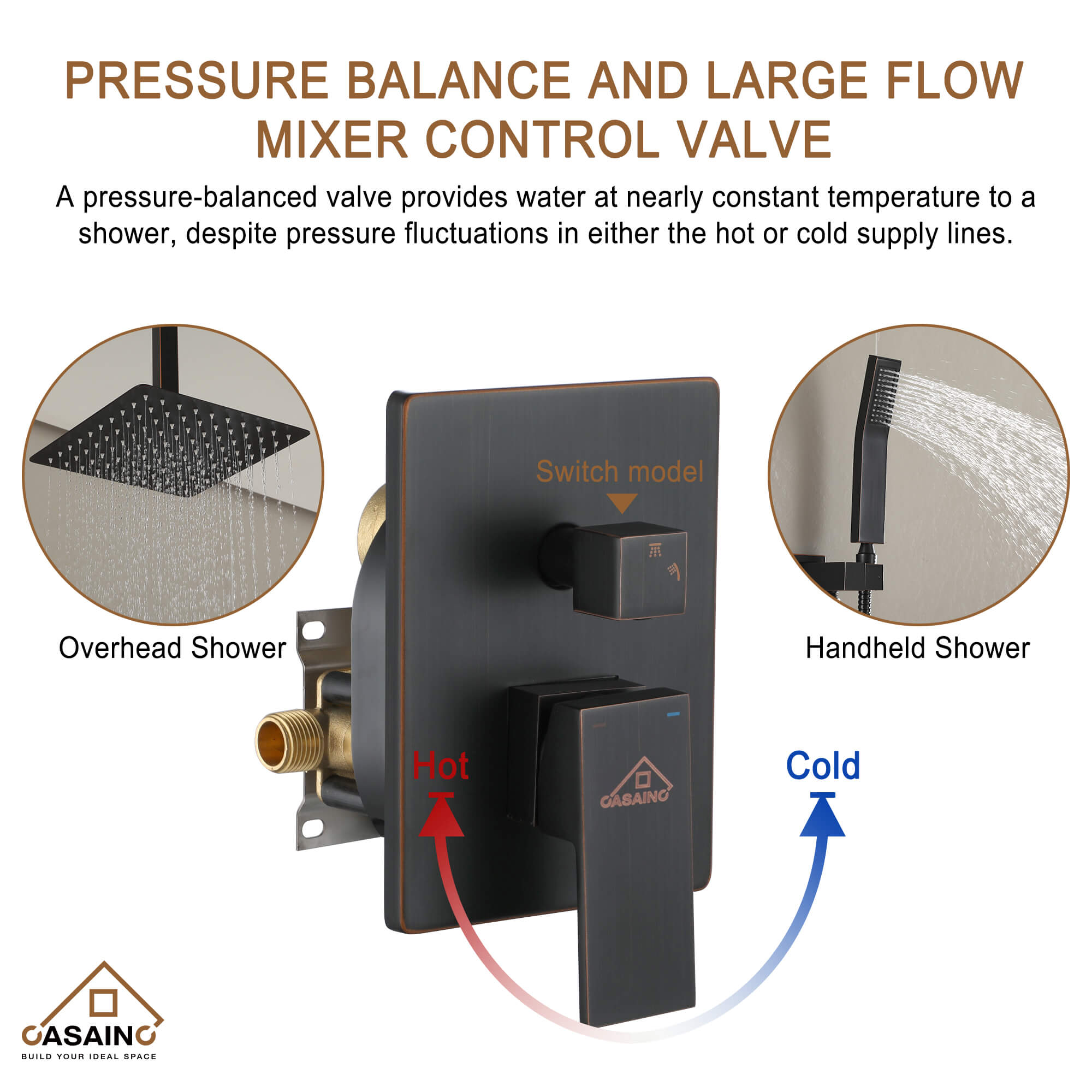 Casainc 2-Function Ceiling-Mounted Shower System with Handheld Shower in Oil Rubbed Bronze