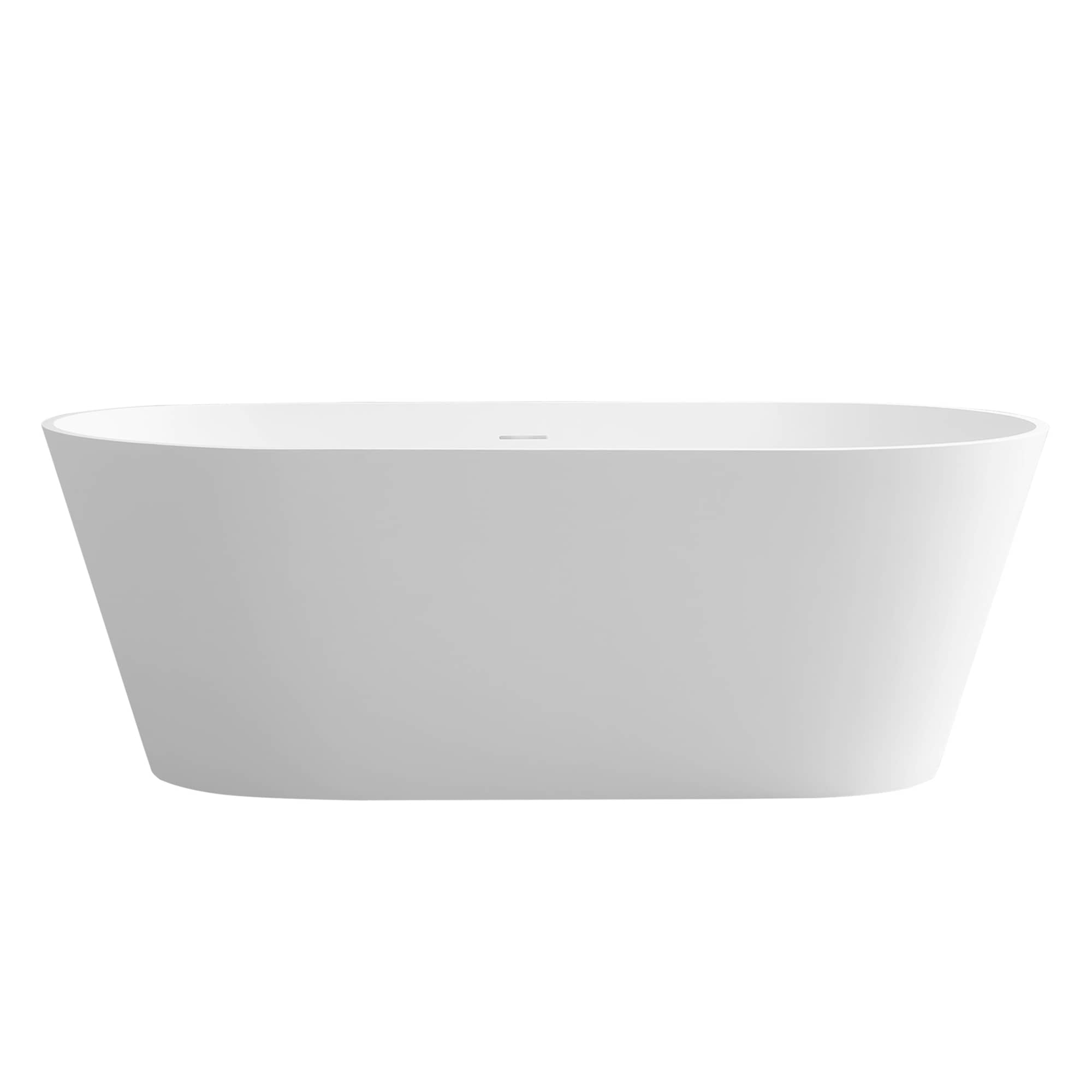 63" Solid Surface Freestanding Tub, Stone Resin Soaking Tub with Overflow and Drain, Matte White Option