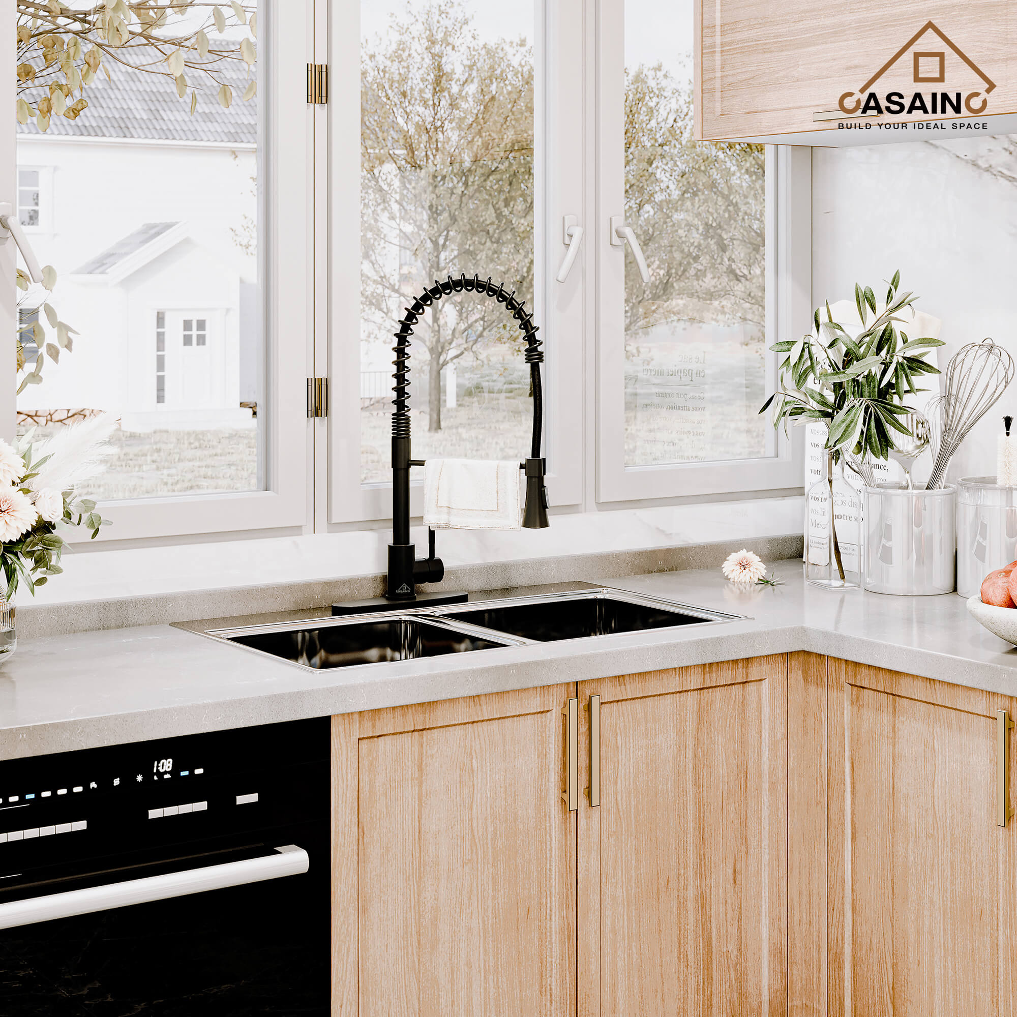 CASAINC 1.8GPM Non-pull Kitchen Faucet with Base Plate in Matte Black and More-CASAINC