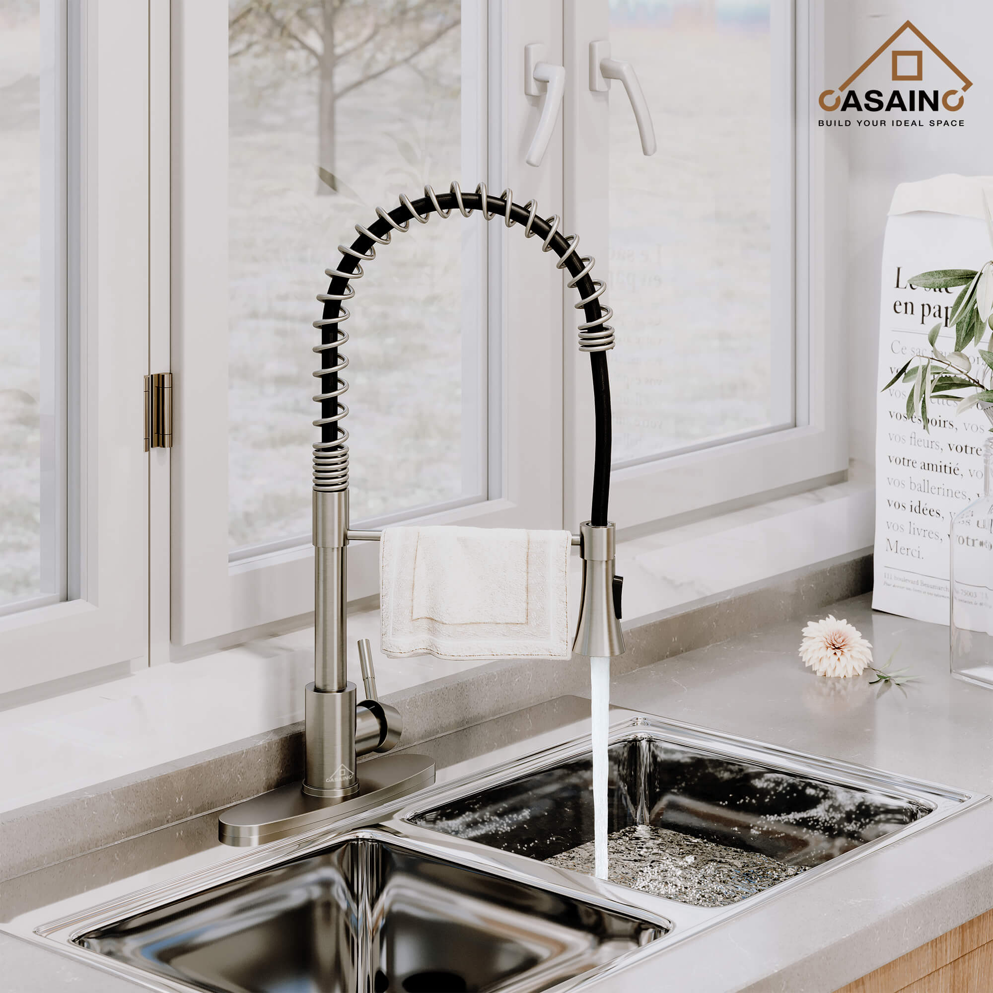 CASAINC 1.8GPM Non-pull Kitchen Faucet with Base Plate in Matte Black and More-CASAINC