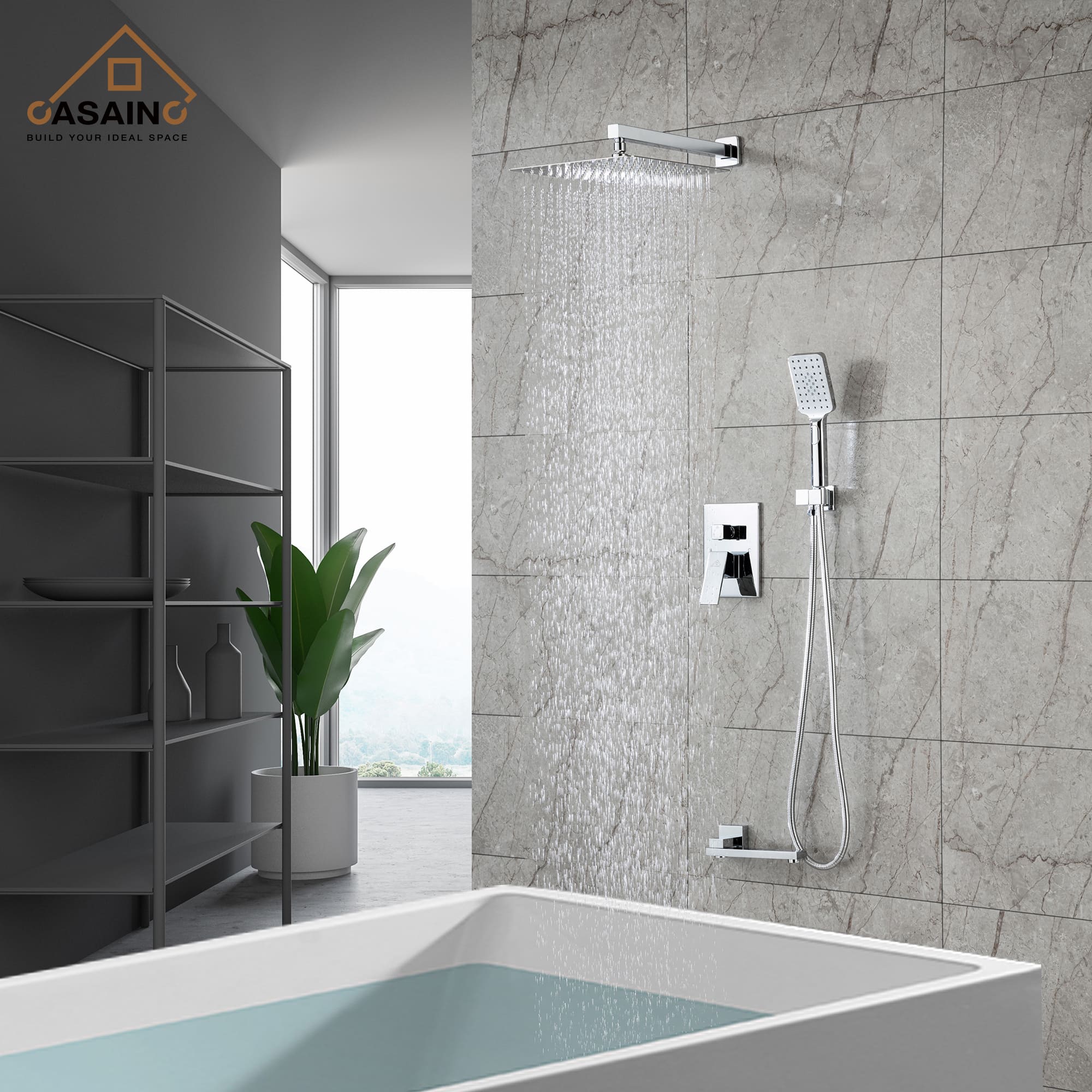 CASAINC Shower System with Rain Shower and Handheld and Tub Faucet Shower Set 