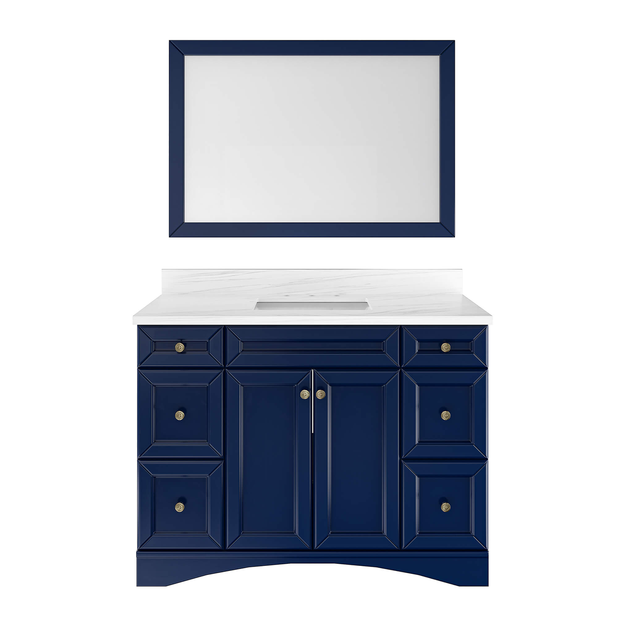 CASAINC 48 x 22 x 35.4 in. Solid Wood Navy Blue Bath Vanity with Carrara White Marble Countertop (No/With Mirror)