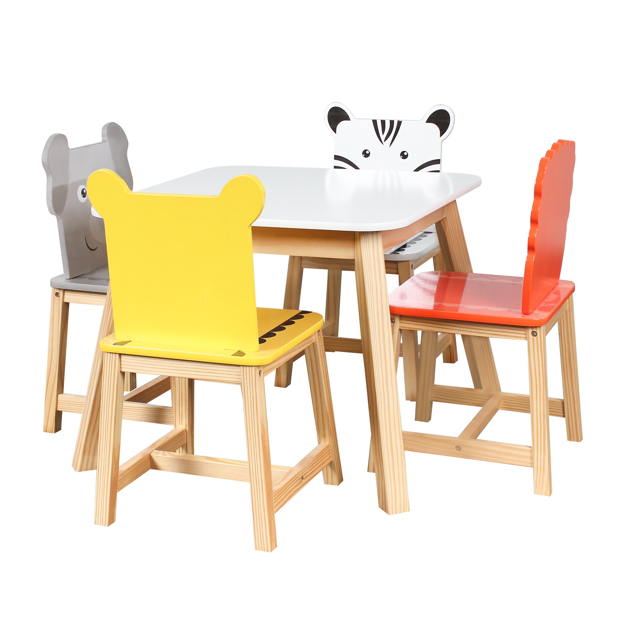 5 Piece Kiddy Table and Chair Set with Cartoon Animals-CASAINC
