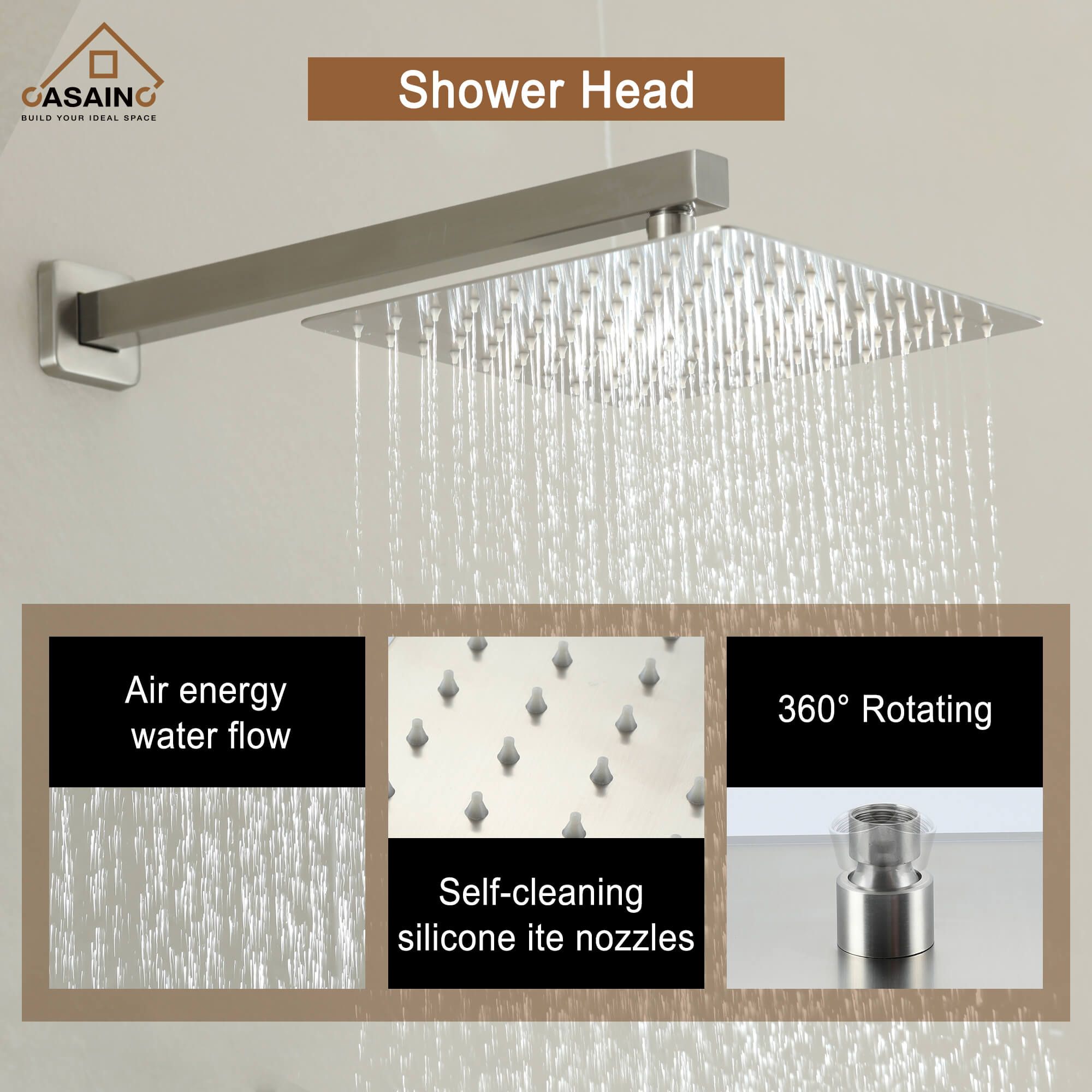 CASAINC Wall Mounted Shower System with Handheld Shower and Bathtub Faucet in Brushed Nickel