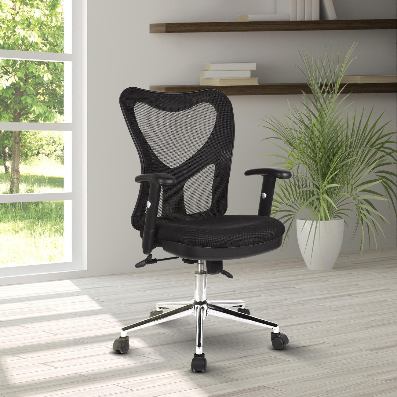 Techni Mobili High Back Mesh Office Chair With Chrome Base, Black-CASAINC