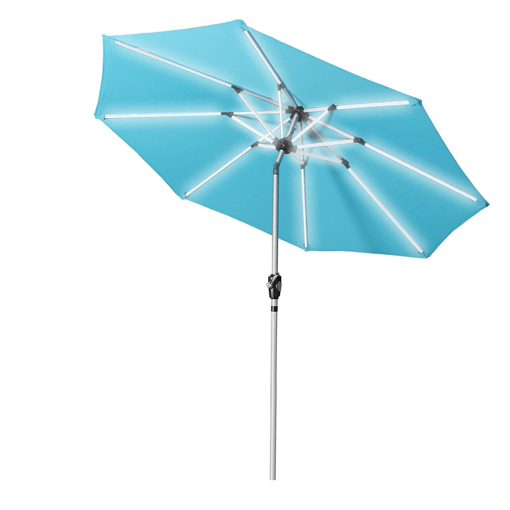 CASAINC 9Ft Patio 3-Way LED Lights Aluminum Brush Market Outdoor Umbrella(Blue)